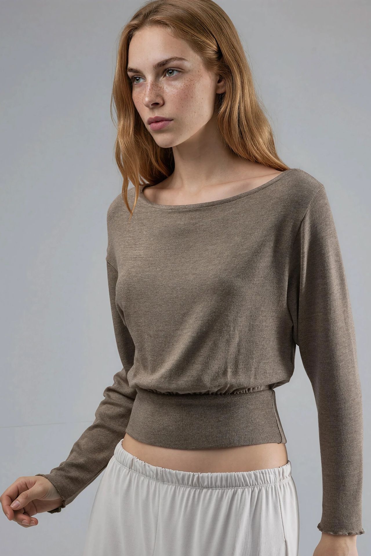 BUSEM Boat Neck Long Sleeve Elastic Blouse 2