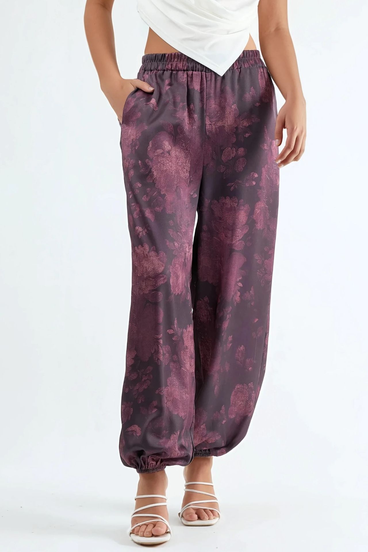 QU STYLE Patterned Baggy Fit Elastic Leg Pants with Pockets 1