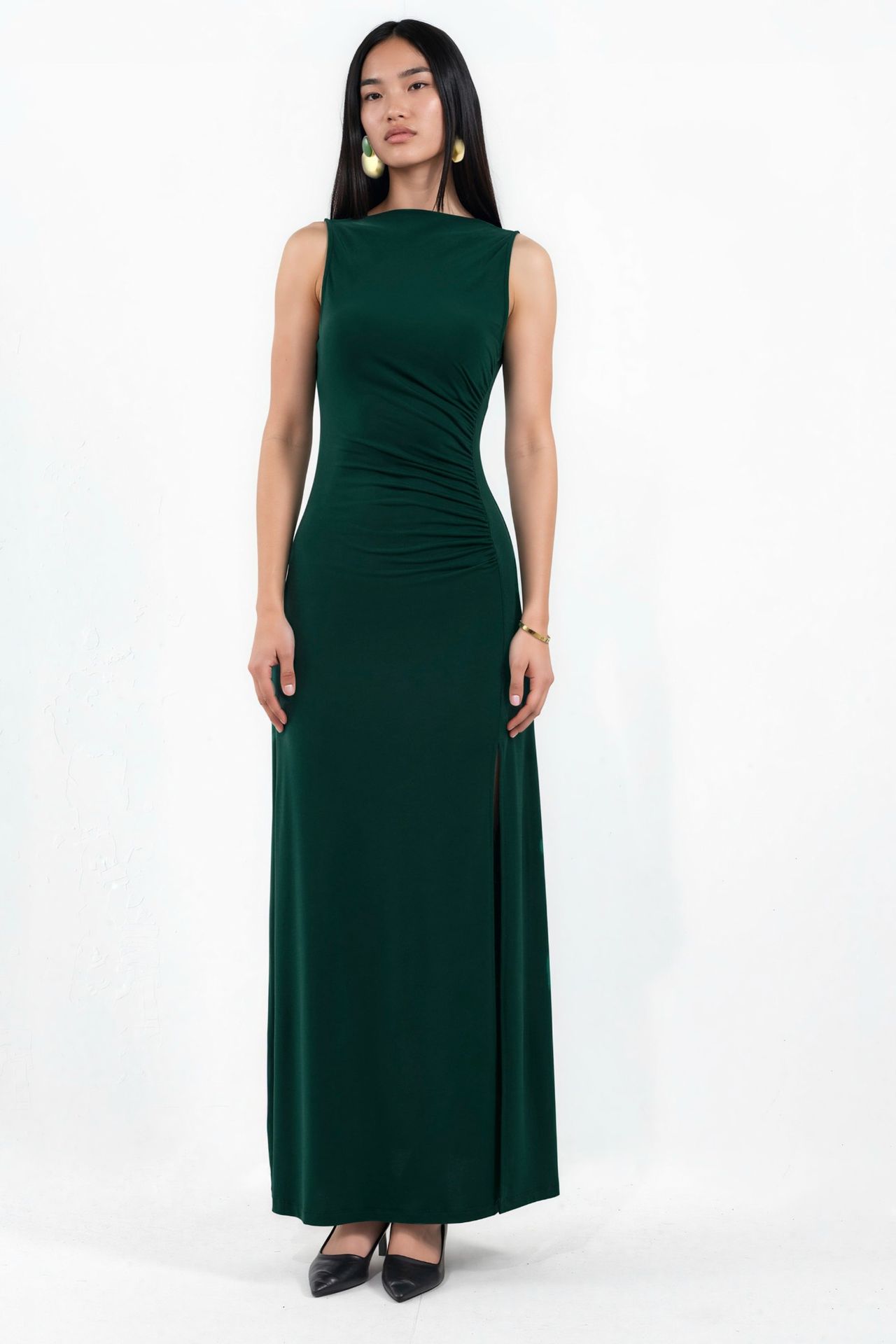 Slit Detailed Ruched Sandy Maxi Dress 8