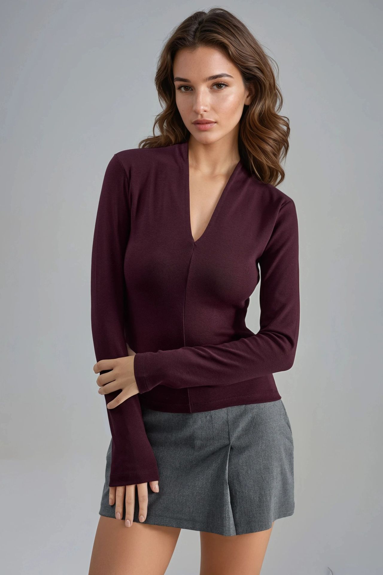 BUSEM Slim Fit V-Neck Long Sleeve Blouse 2
