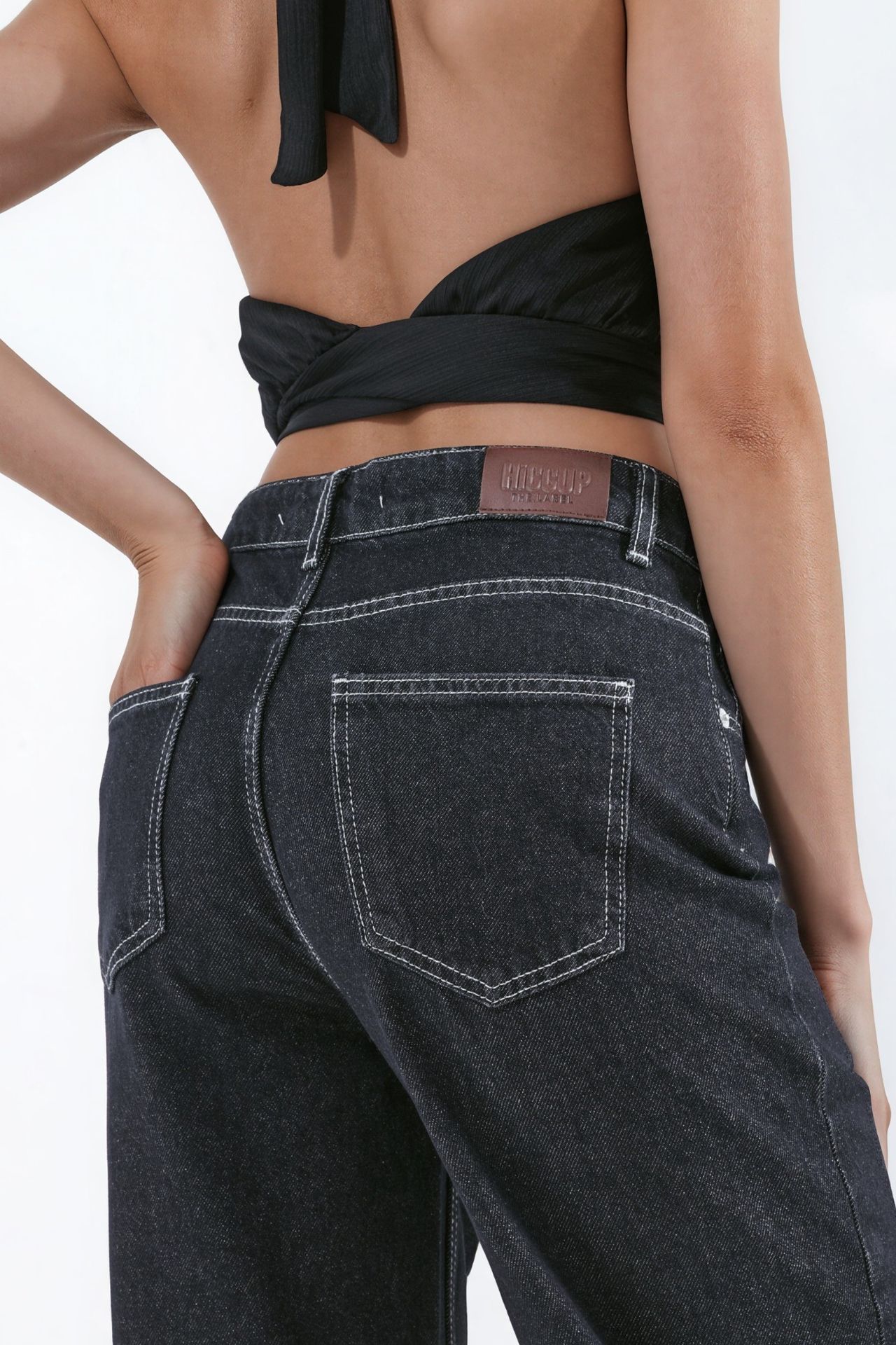High Waist Wide Leg Jeans with Plaid Hem Detail 8