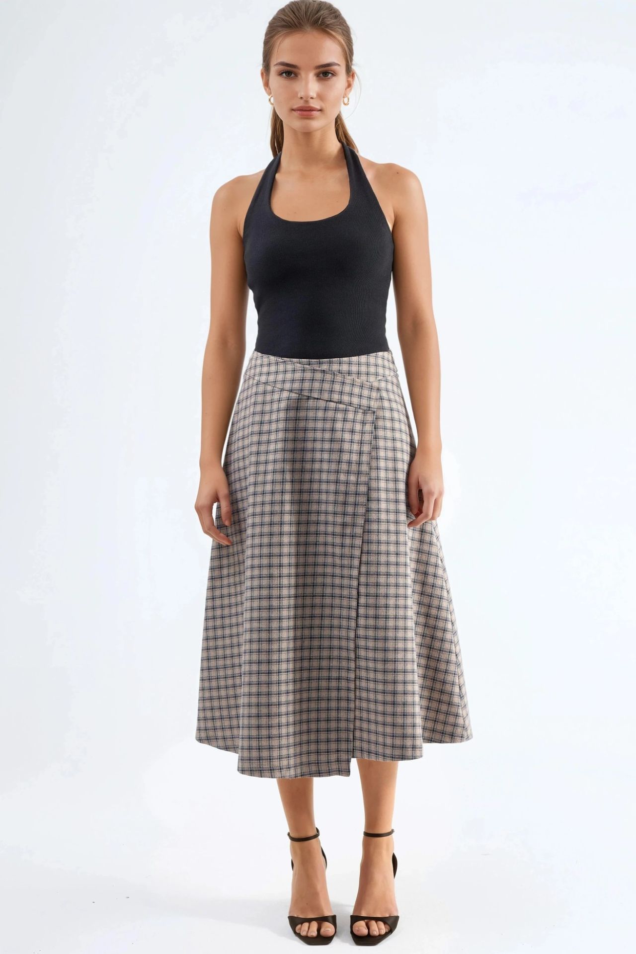 High Waist Plaid Midi Skirt 8