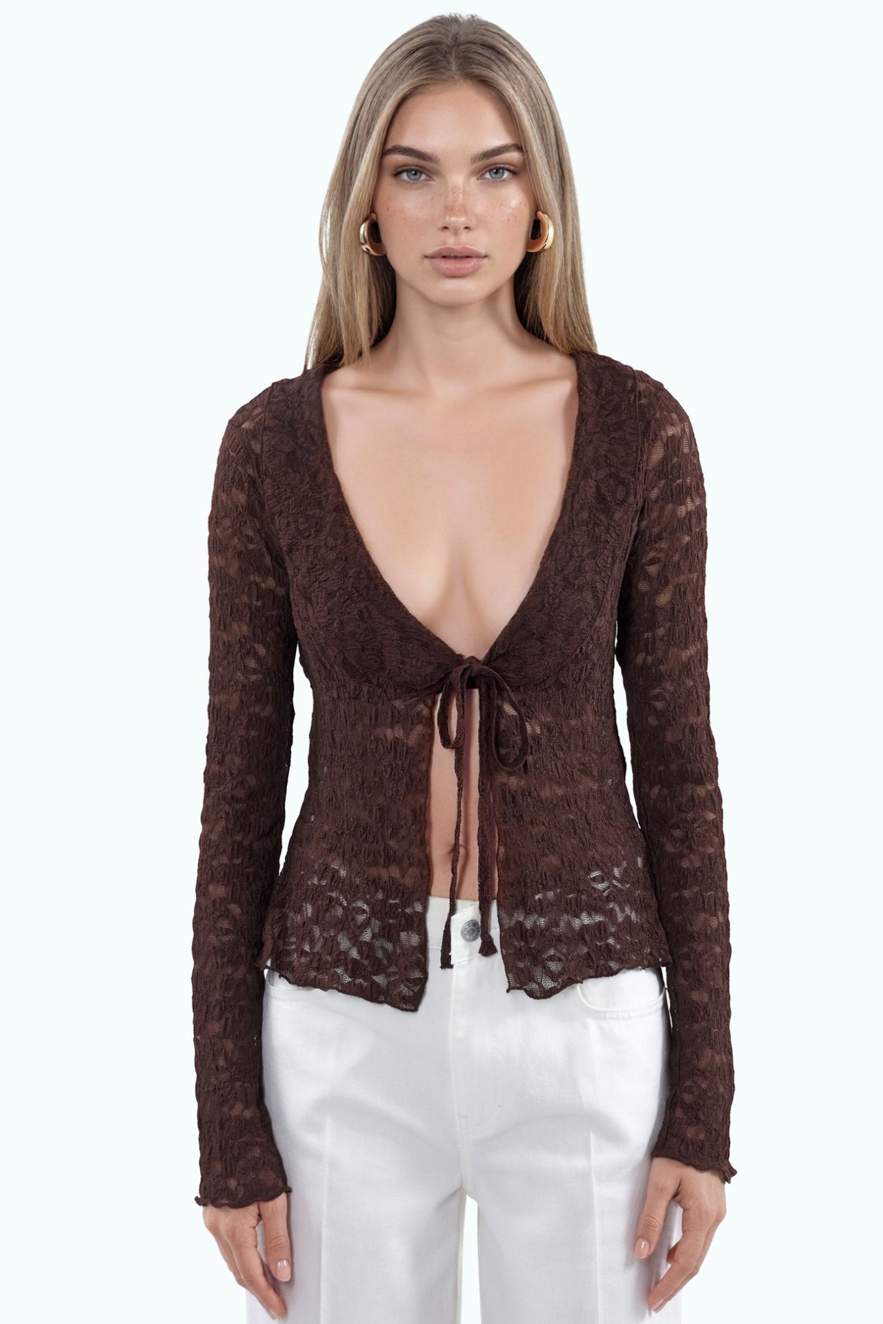 BUSEM Women’s lace woven jacket with tie front 5