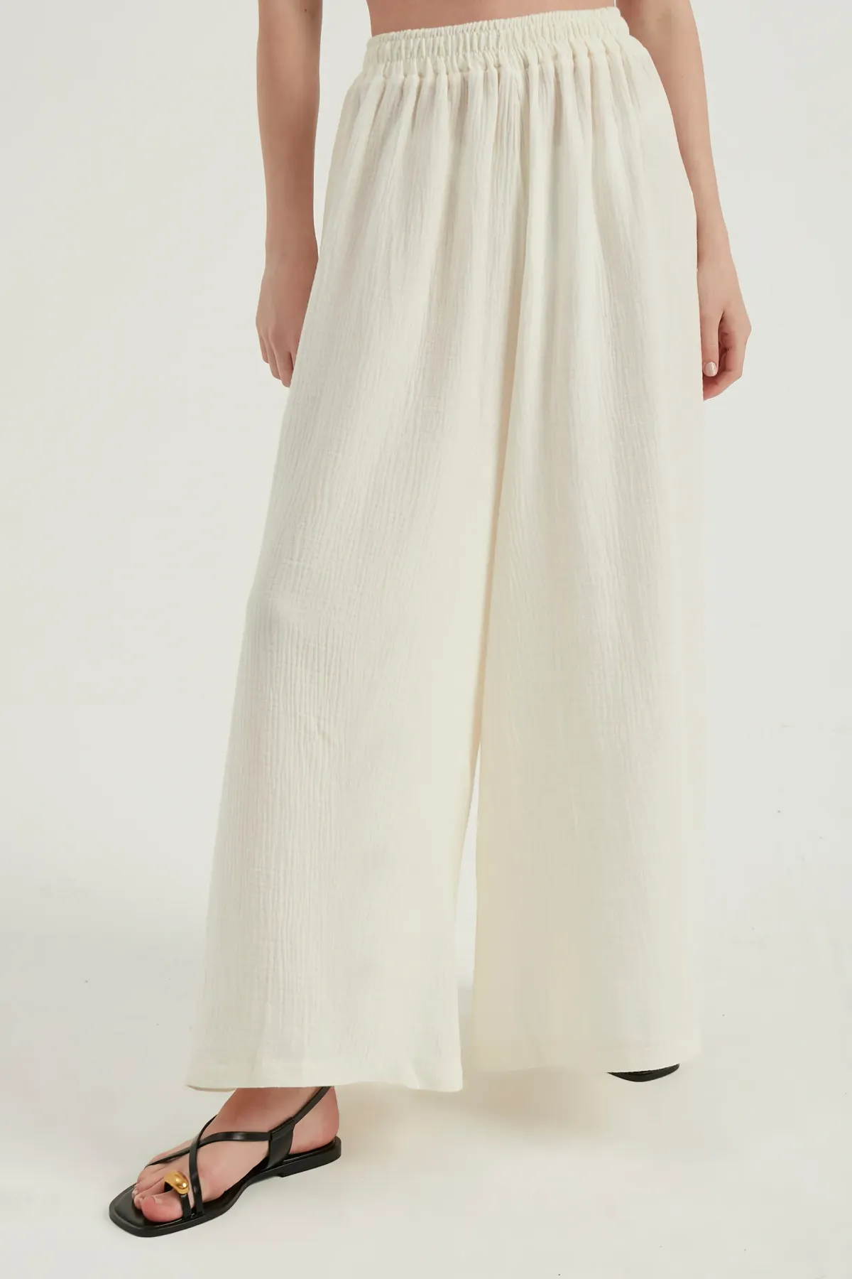 Linen High Waist Elastic Waist Super Wide Leg Trousers