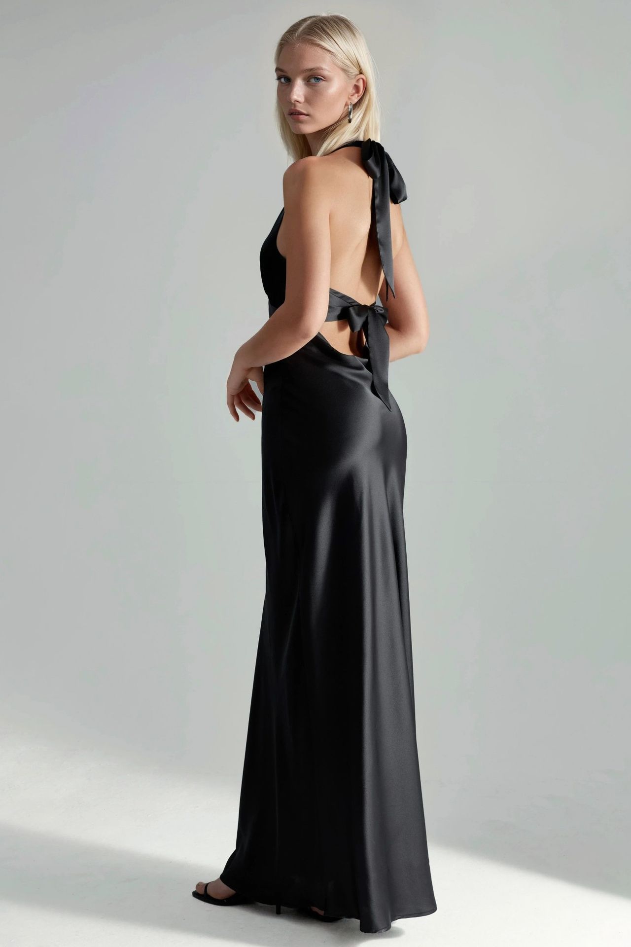 Halter Neck V-Neck Satin Maxi Dress 5