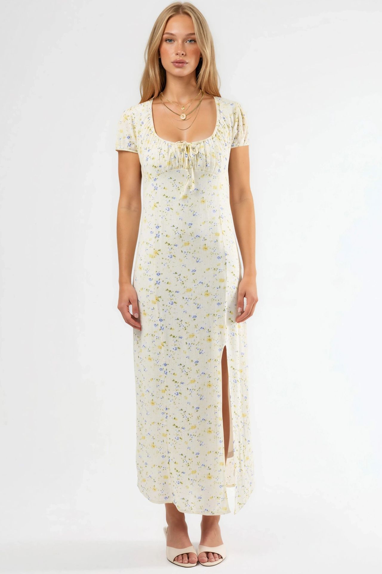 BUSEM Floral U Collar Midi Dress with Tie Detail 6