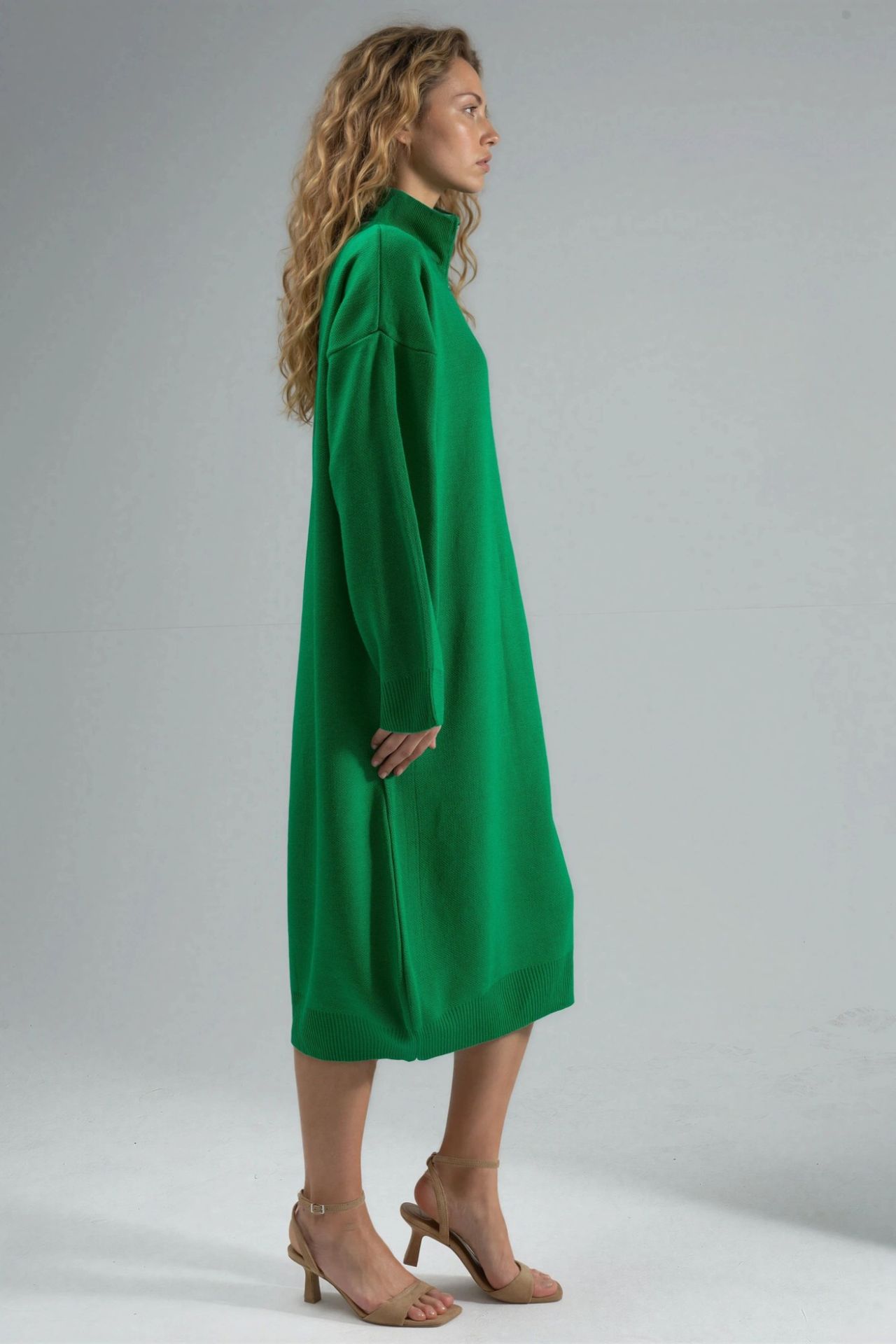 MY FASHION Ribbed Knit Midi Dress with Zipper Collar 4