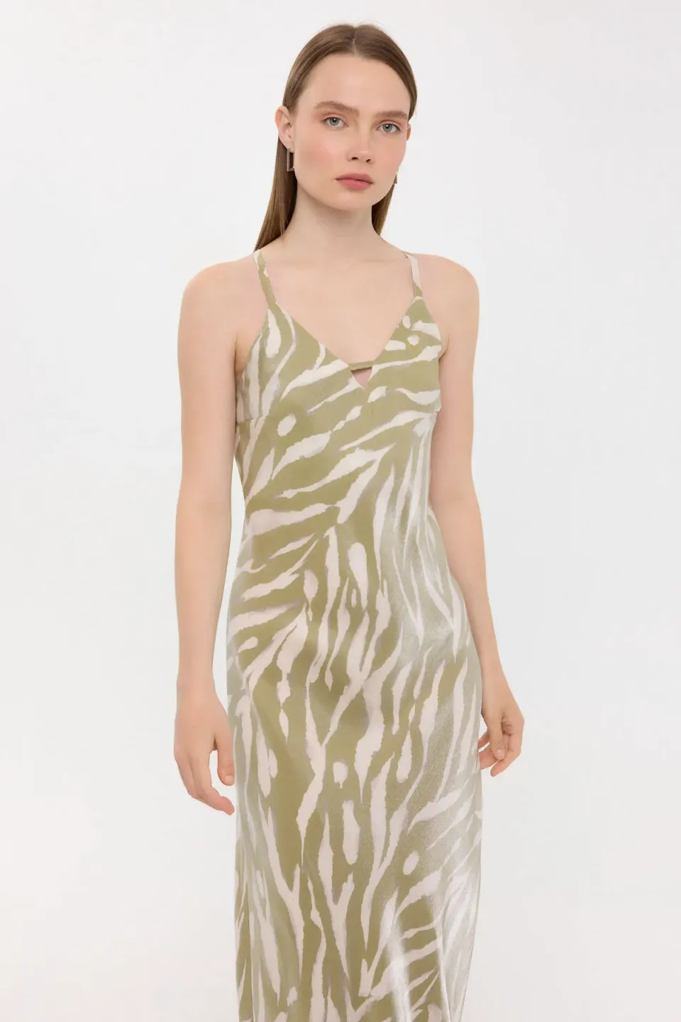 Abstract Print V-Neck Sleeveless Maxi Dress