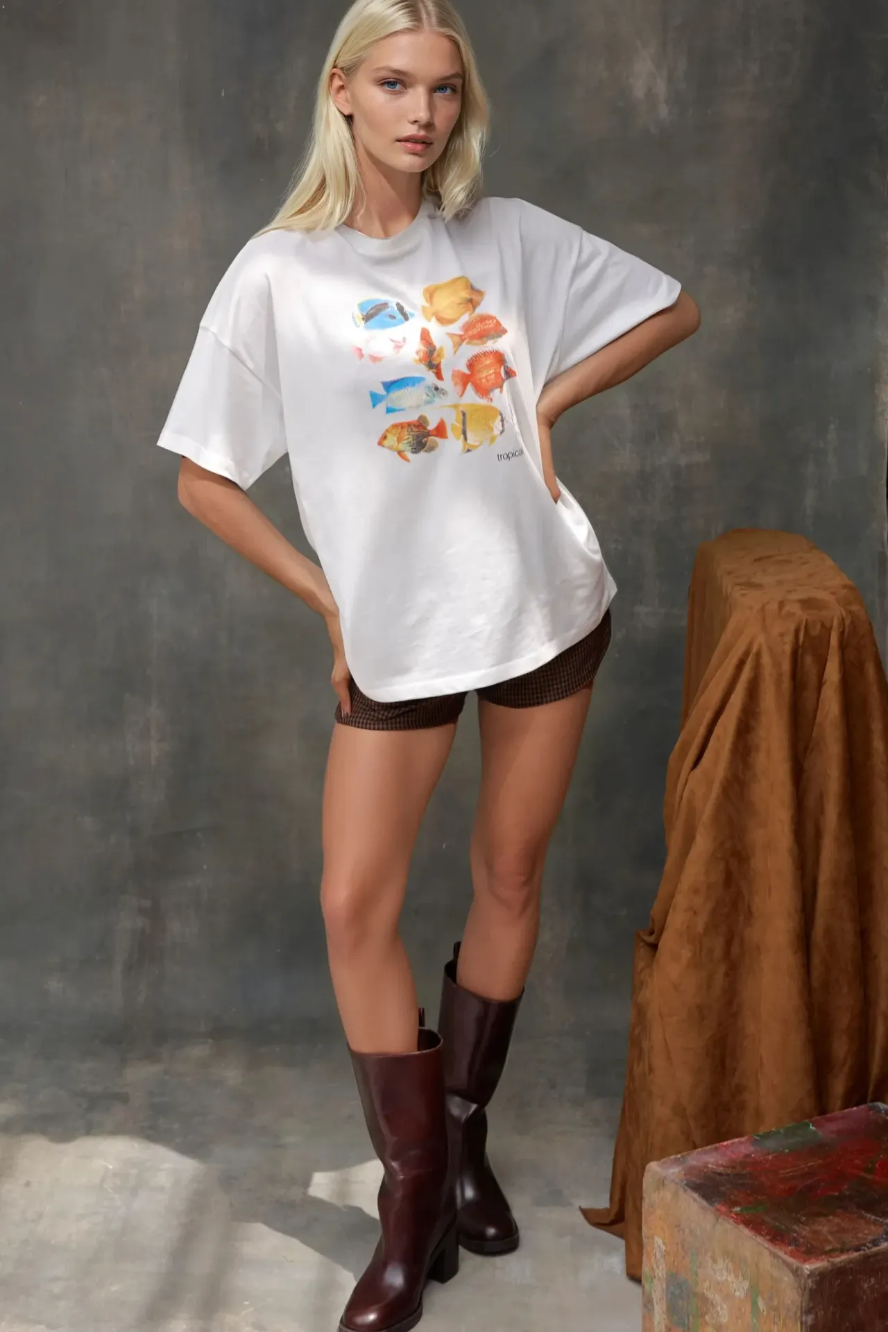 %100 Cotton Oversized Printed Crew Neck Cotton T-Shirt 2