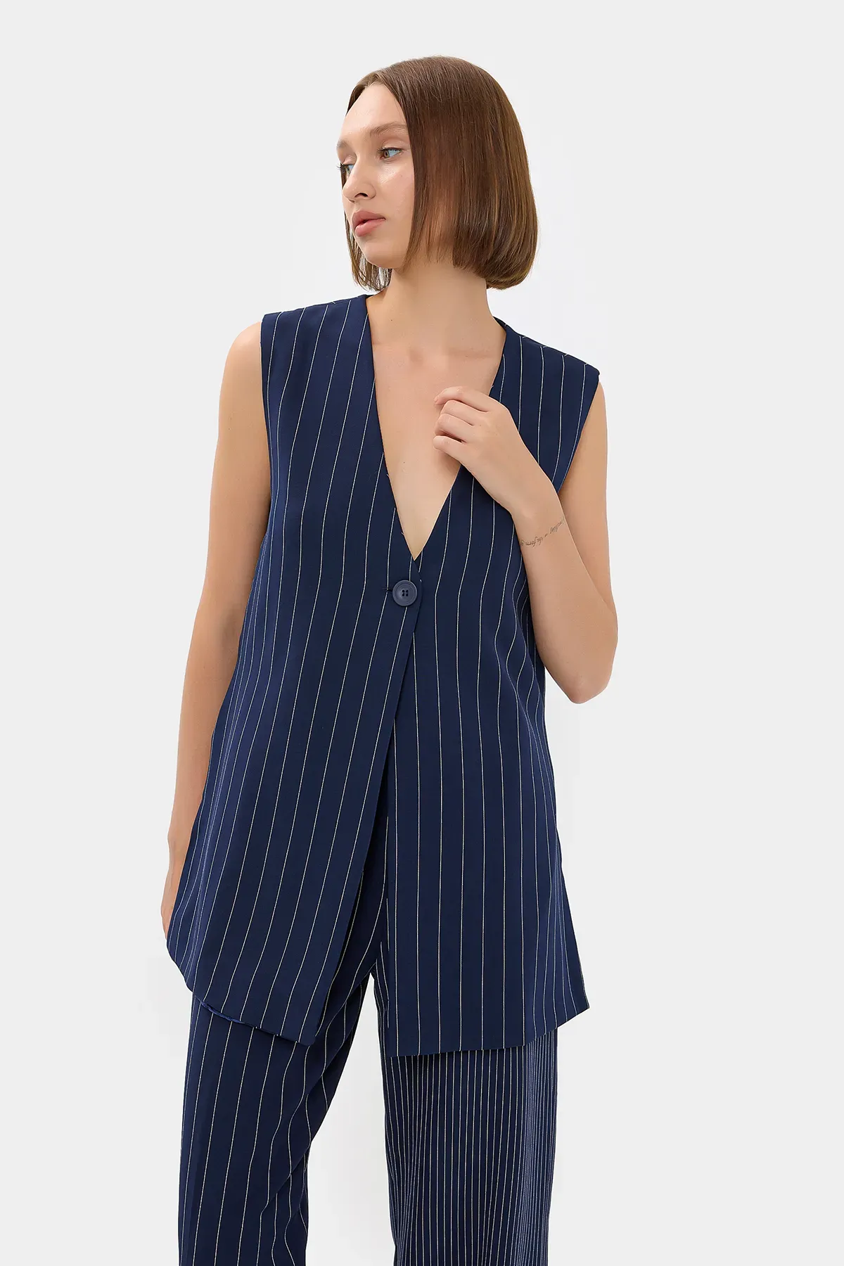 Striped V Neck Waistcoat 2