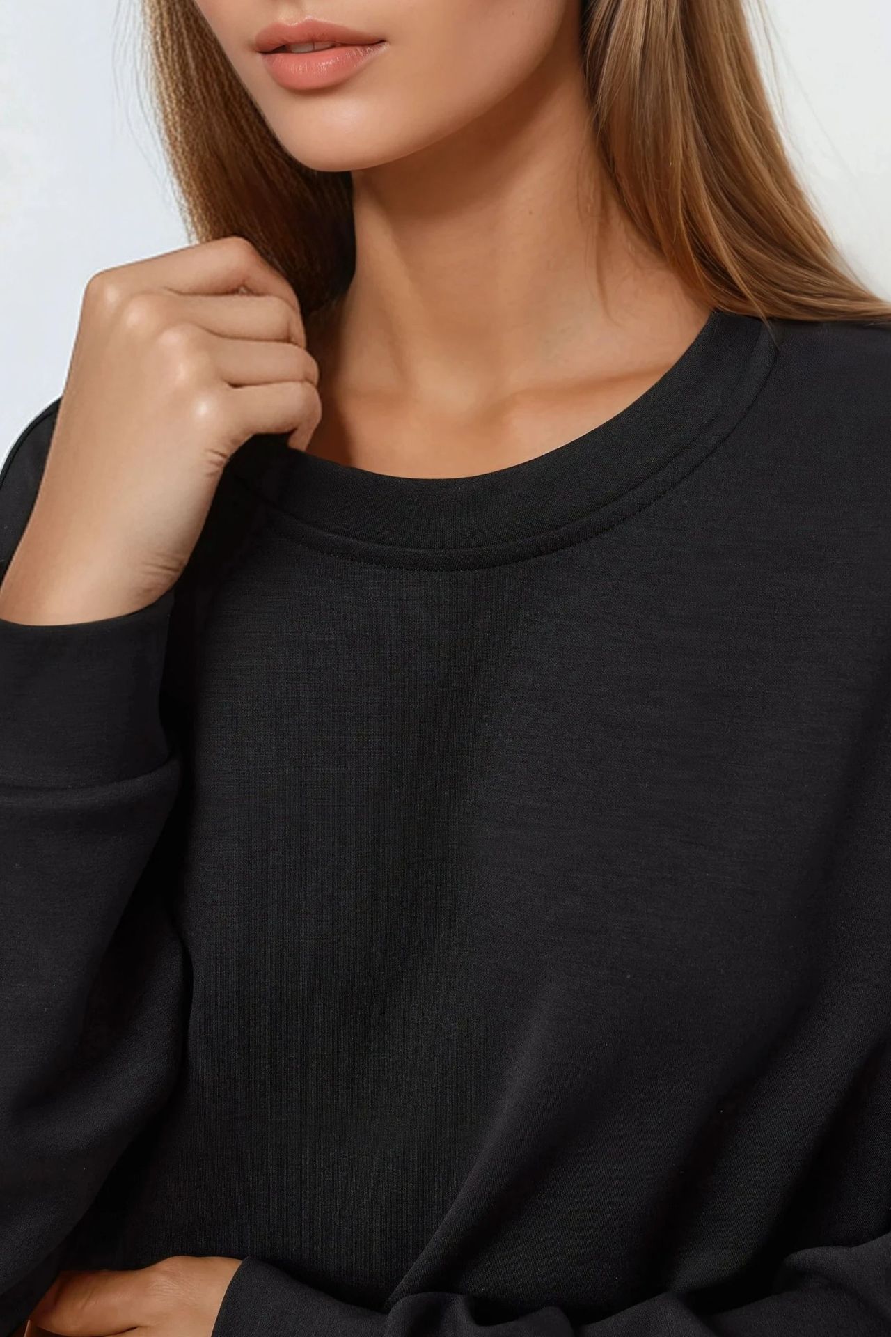 BUSEM Rahat Kesim Bisiklet Yaka Örme Sweatshirt 6