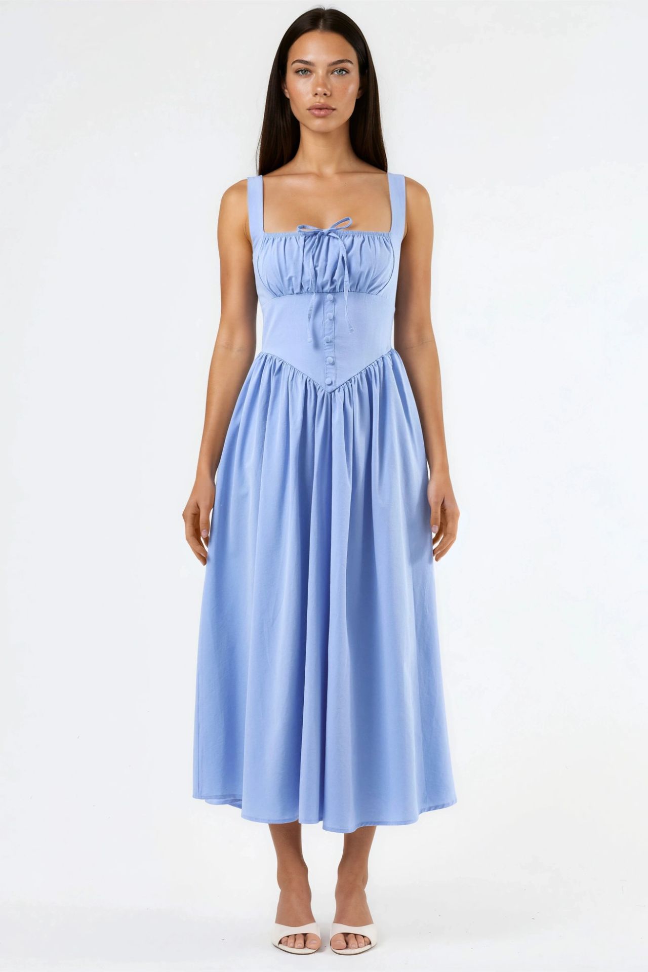 BUSEM Midi Dress with Square Collar and Button Detail 6