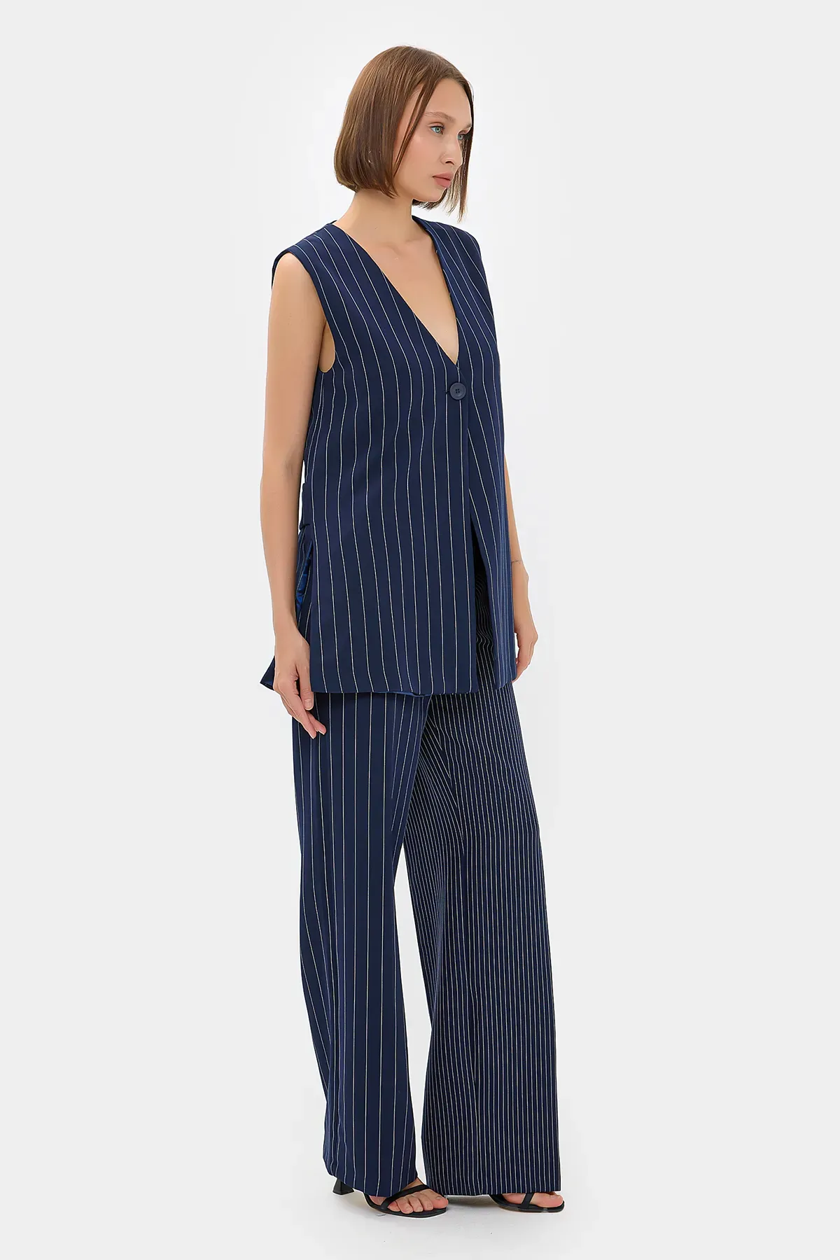Striped V Neck Waistcoat 4
