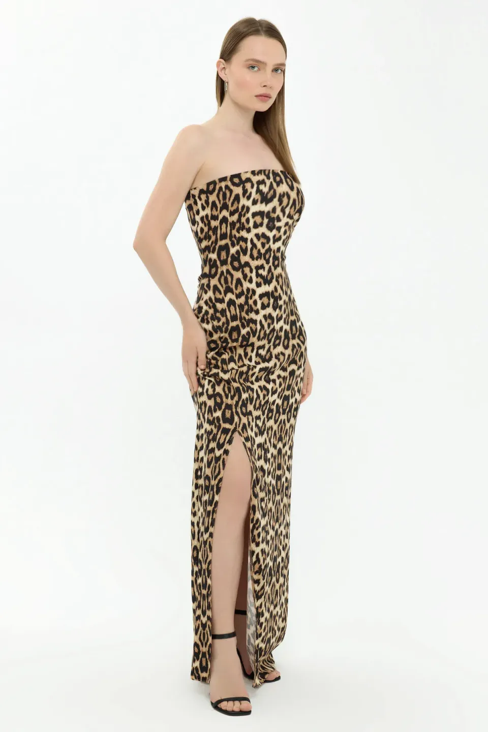 Animal Print Strapless Maxi Dress