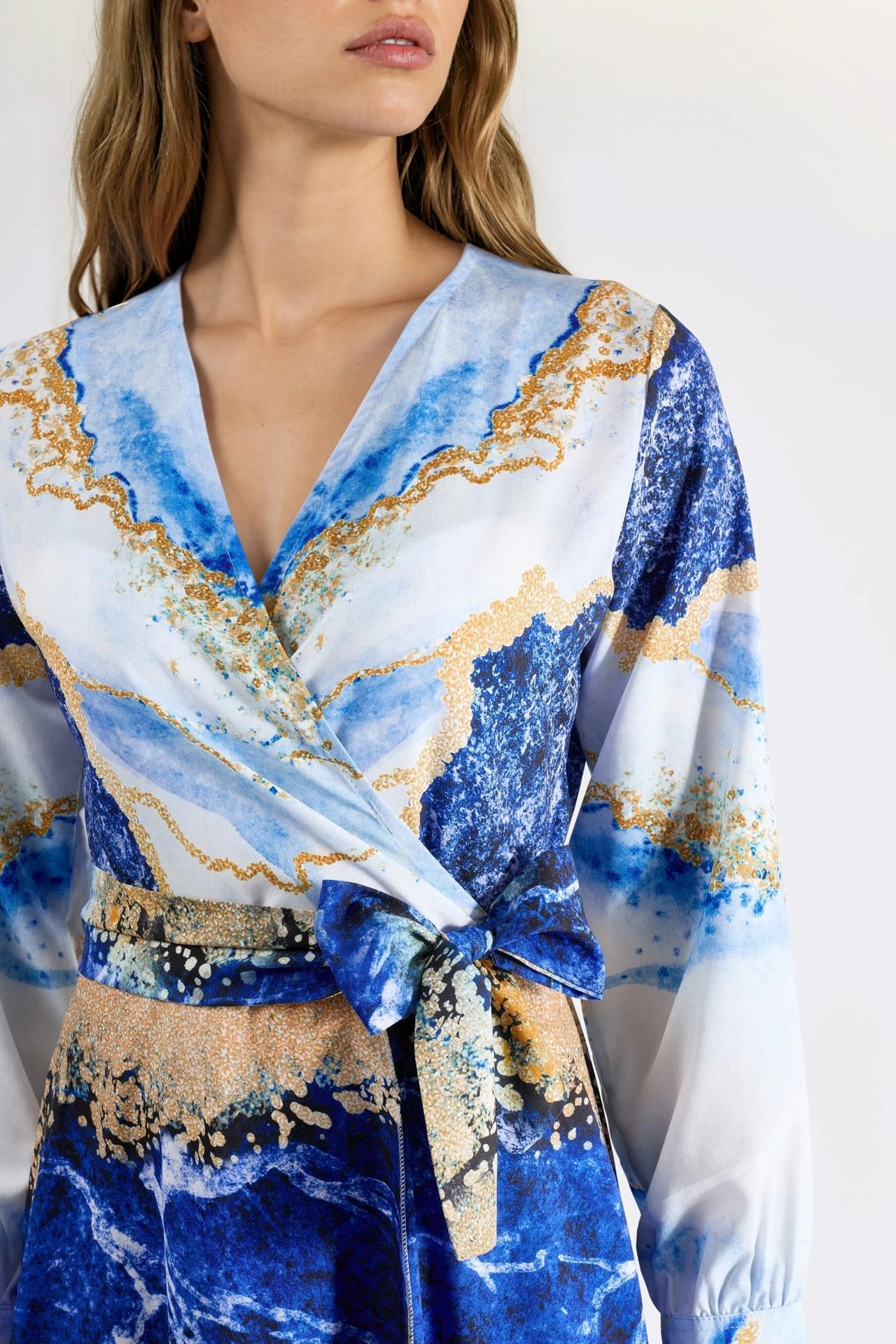 MSN Abstract Print Long Sleeve Maxi Dress with Tie Detail 6