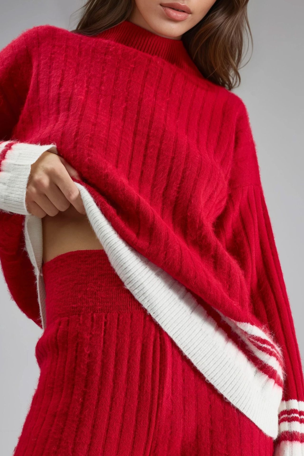 MY FASHION Striped Ribbed Knit Co-Ord Set with Half Turtleneck 6