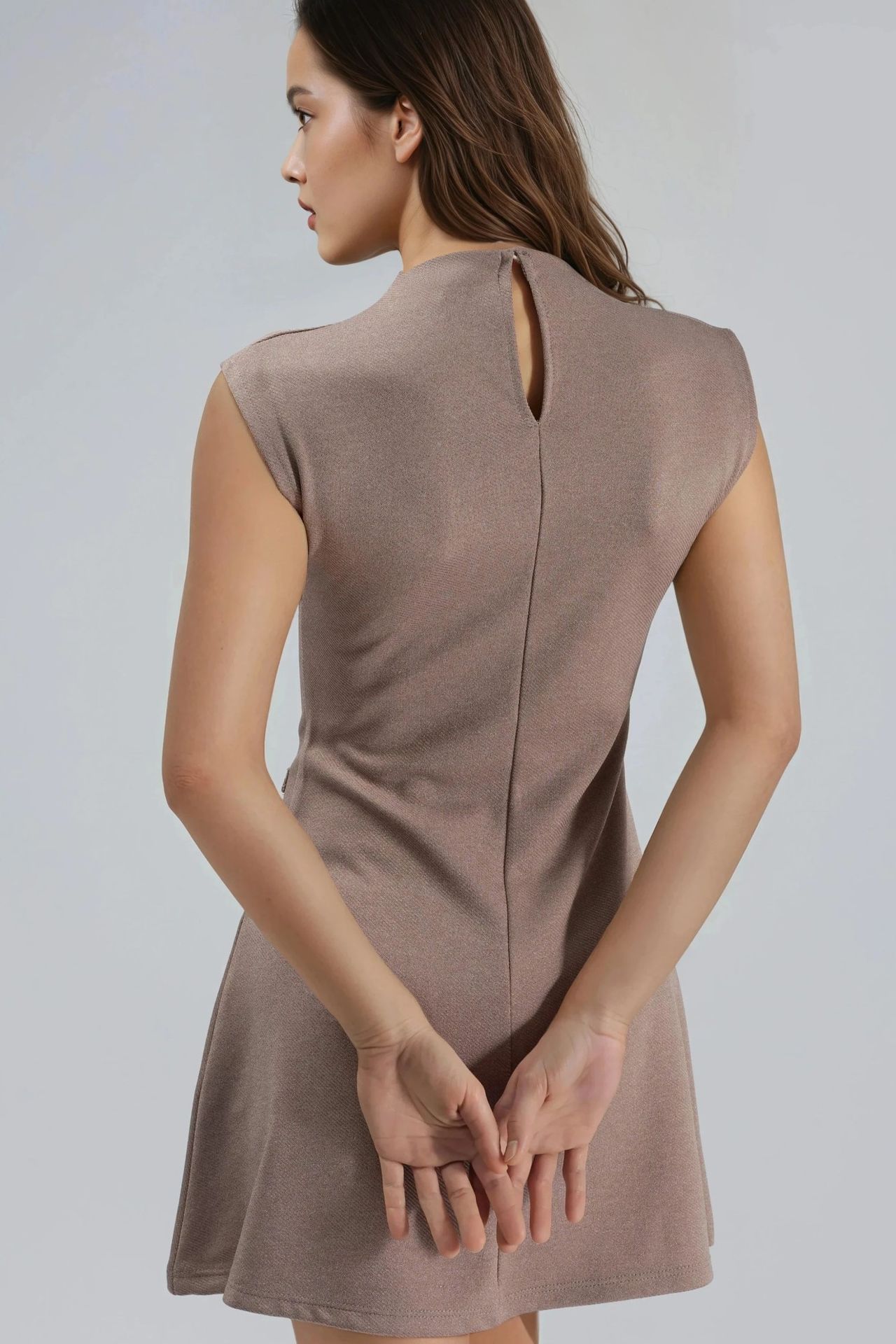 BUSEM Sleeveless A-Line Mini Dress With Mandarin Collar 3