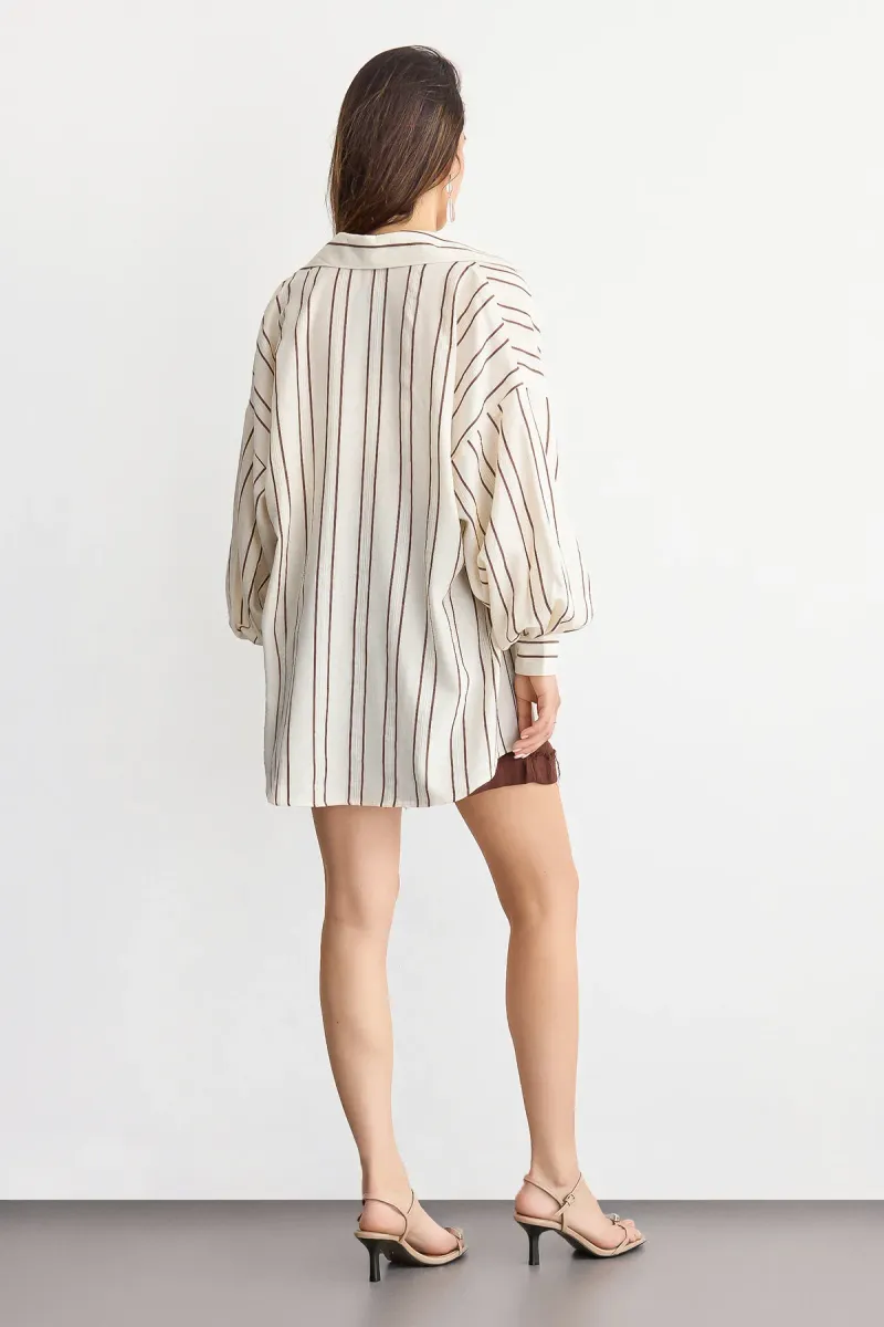 Striped Long-Sleeve Shirt with Shirt Collar and Pocket 4