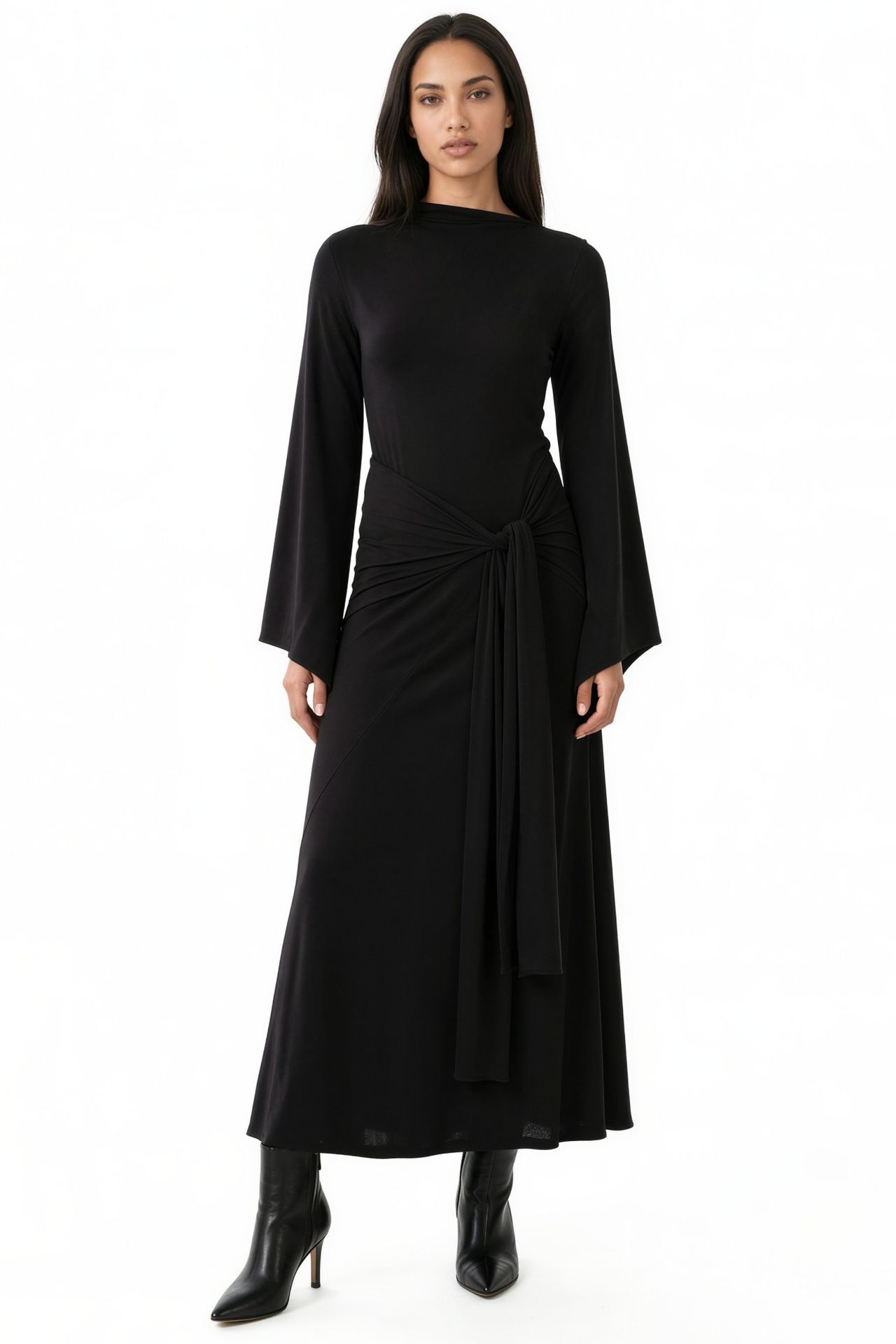 Waist Tie Detail A-Line Sandy Maxi Dress