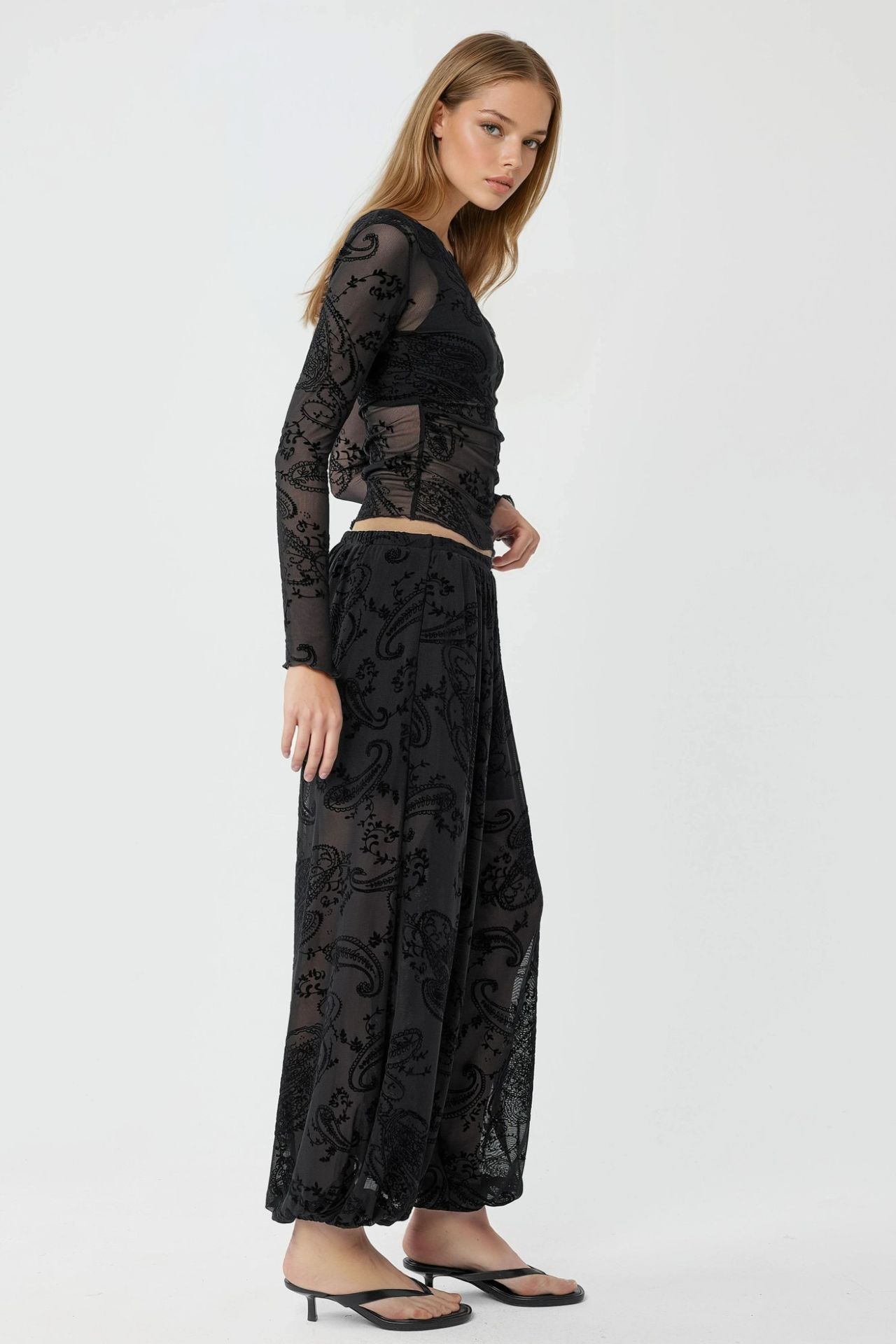 BUSEM Relaxed Fit Flock Print Tulle Pants 2