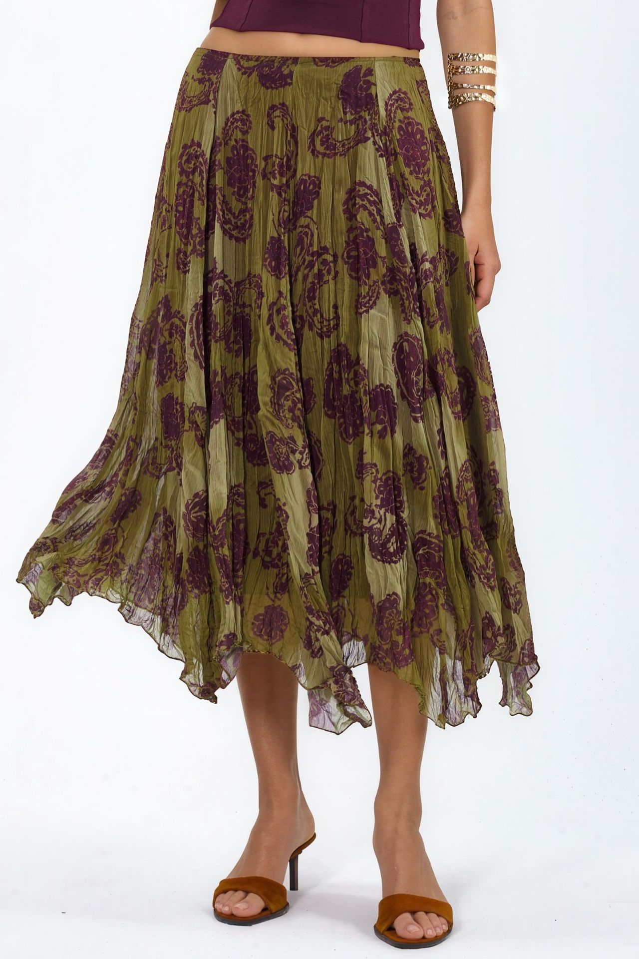 BUSEM High-Waist Paisley Chiffon Maxi Skirt 1