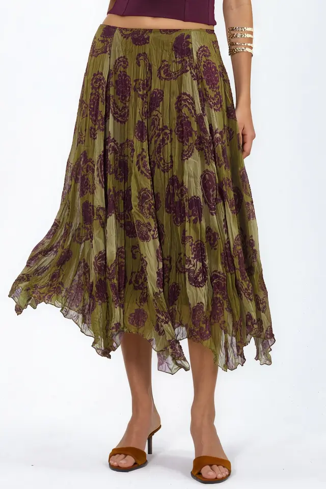 BUSEM High-Waist Paisley Chiffon Maxi Skirt