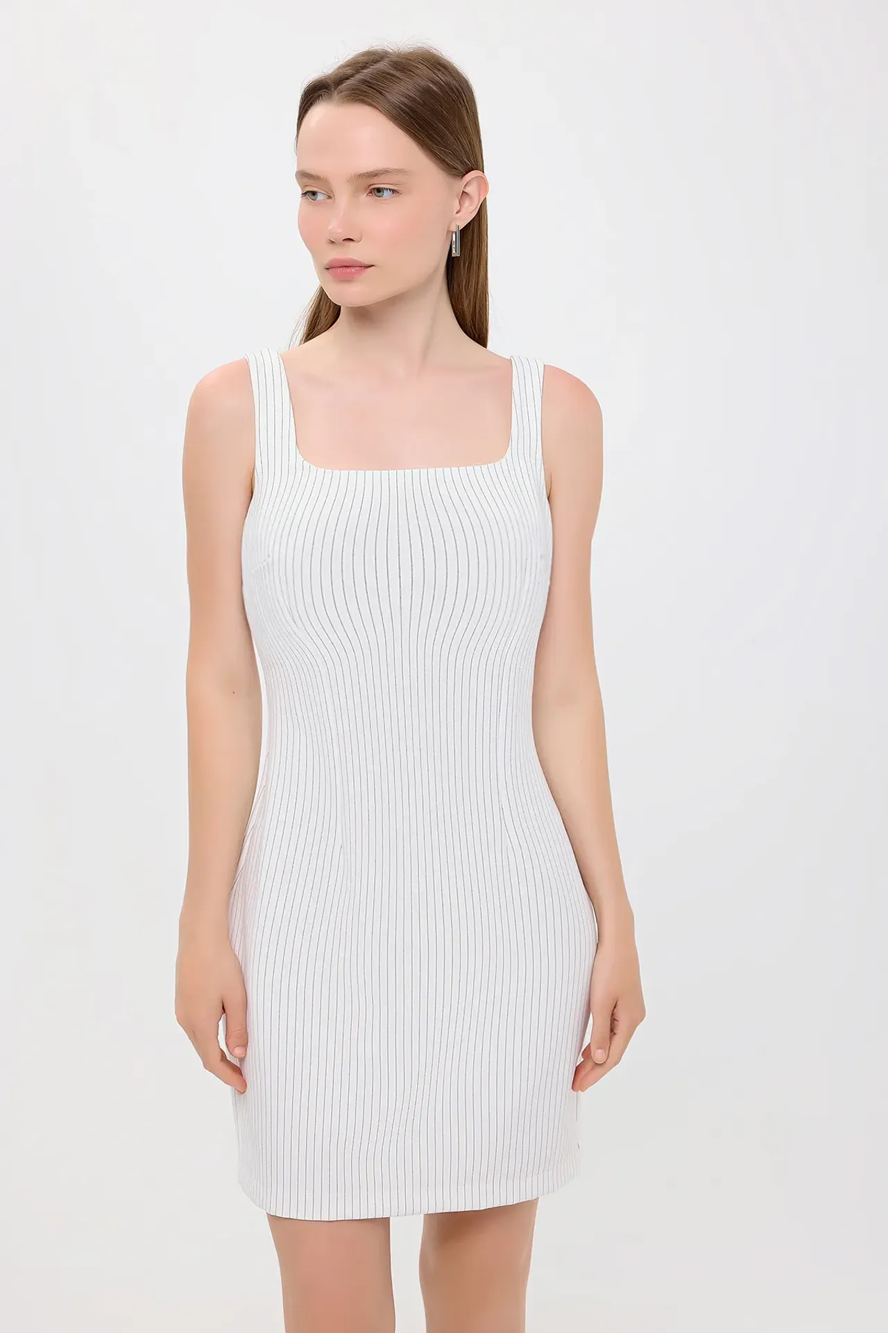 Striped Square Neck Sleeveless Mini Dress