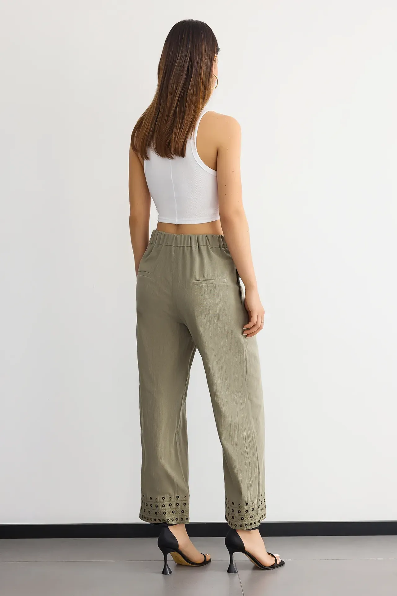 High-Waist Straight-Leg Trousers with Boho Details