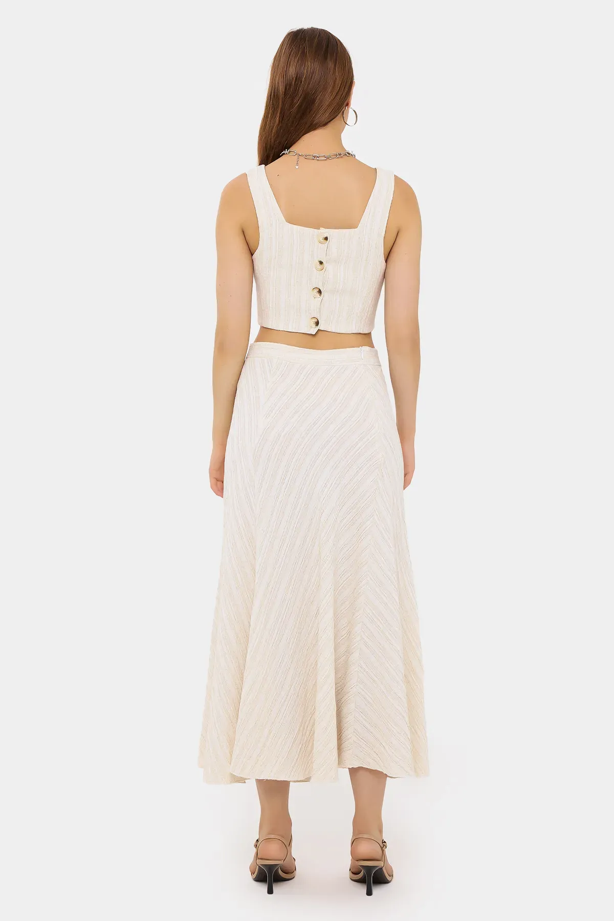 Square Neck Sleeveless Coords Set with Button Detail 4