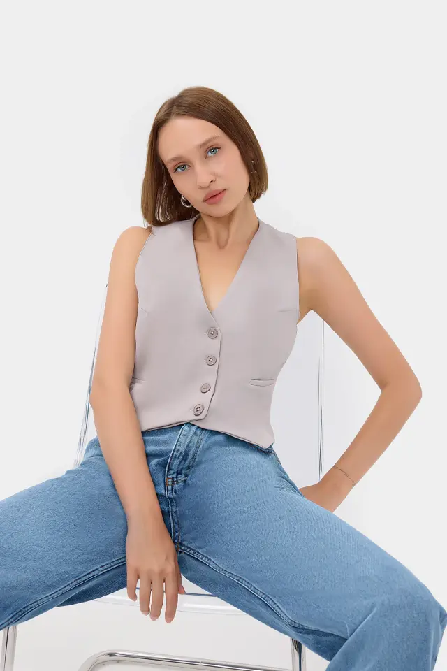 V Neck Buttoned Waistcoat