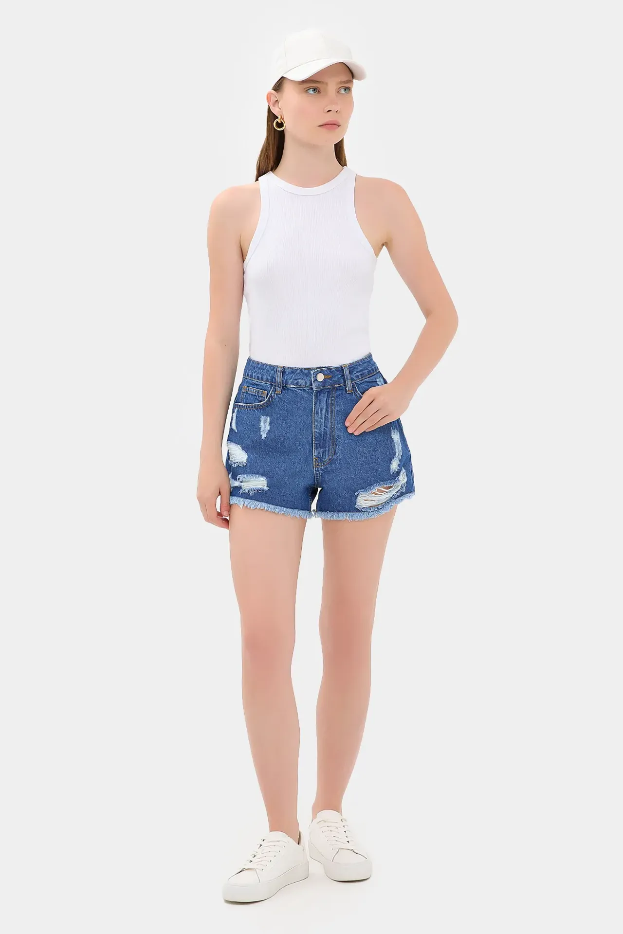 High-Waist Ripped Denim Shorts