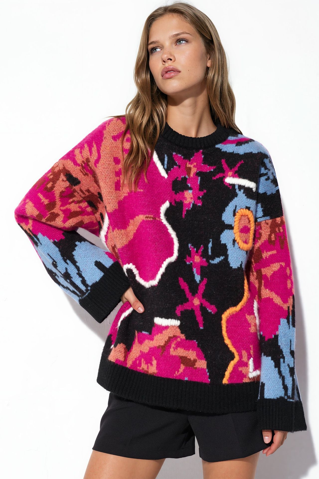 Jacquard Oversized Knit Sweater 1