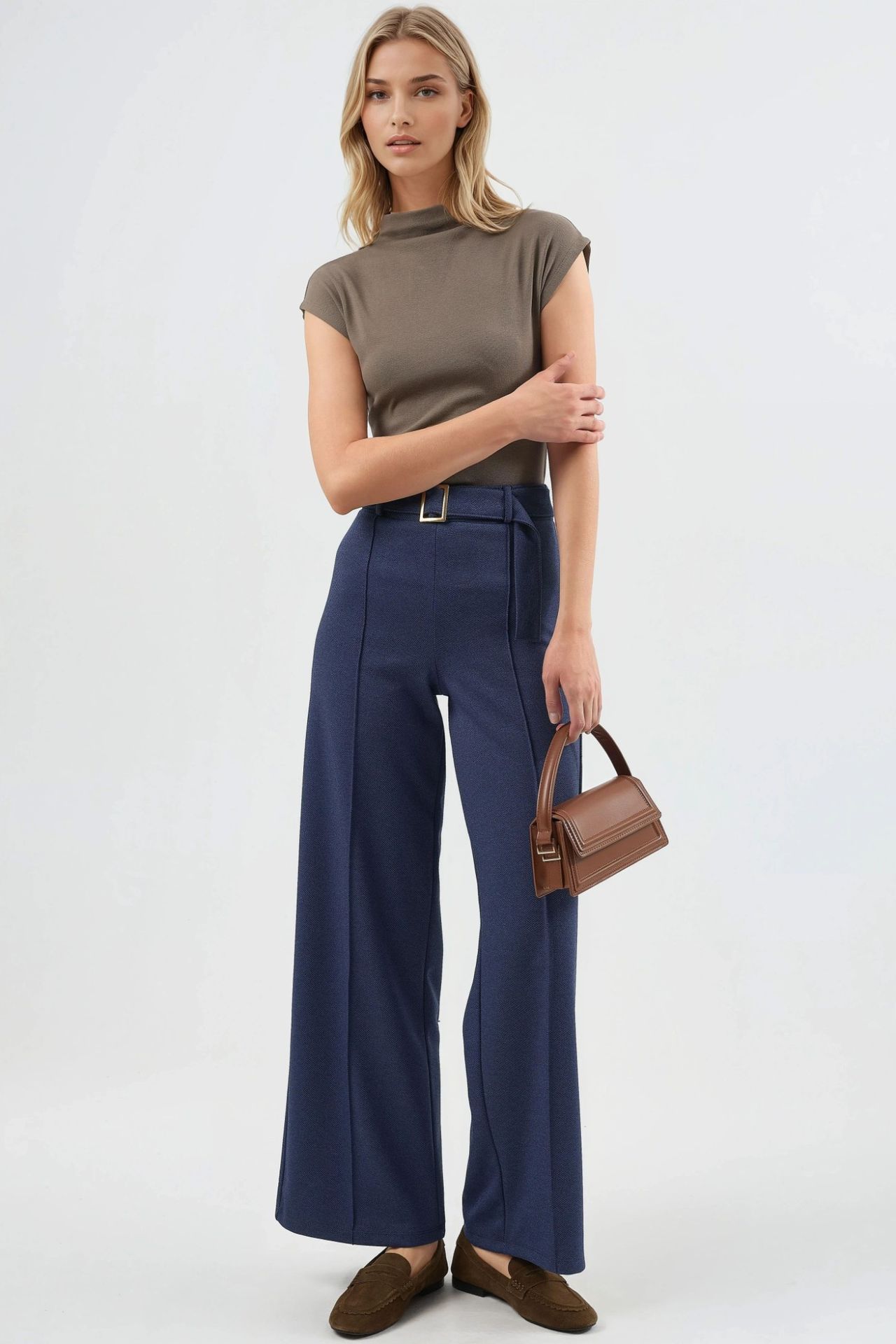BUSEM High Waist Belted Straight Leg Pants 5