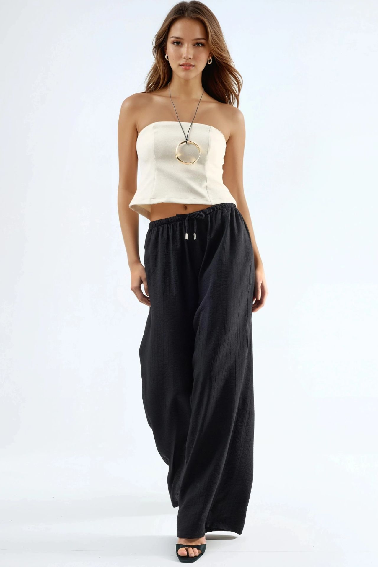 BUSEM Wide Leg Drawstring Waist Pants with Pockets 4