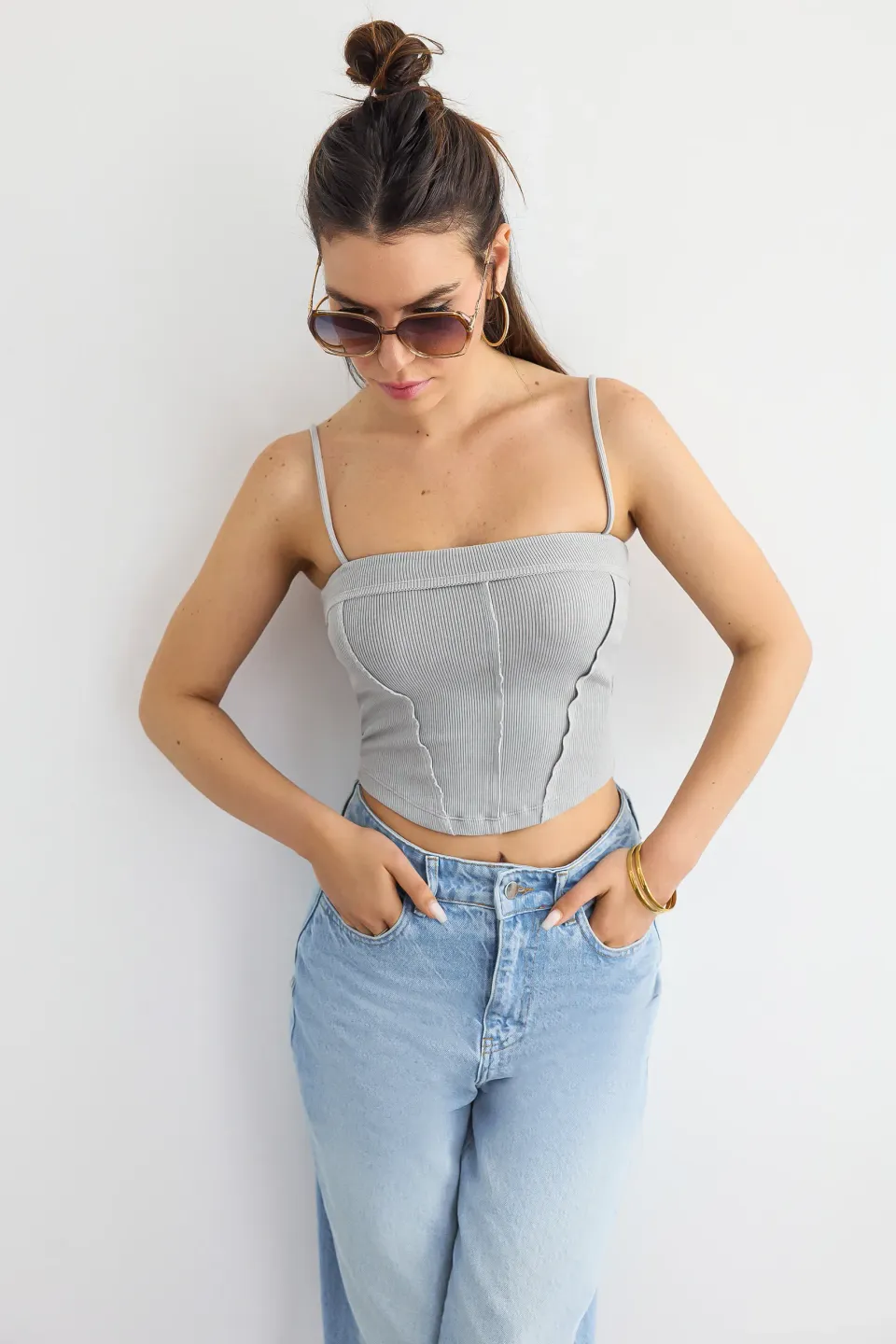 Ribbed Corset Cami Top with Front Seam 1