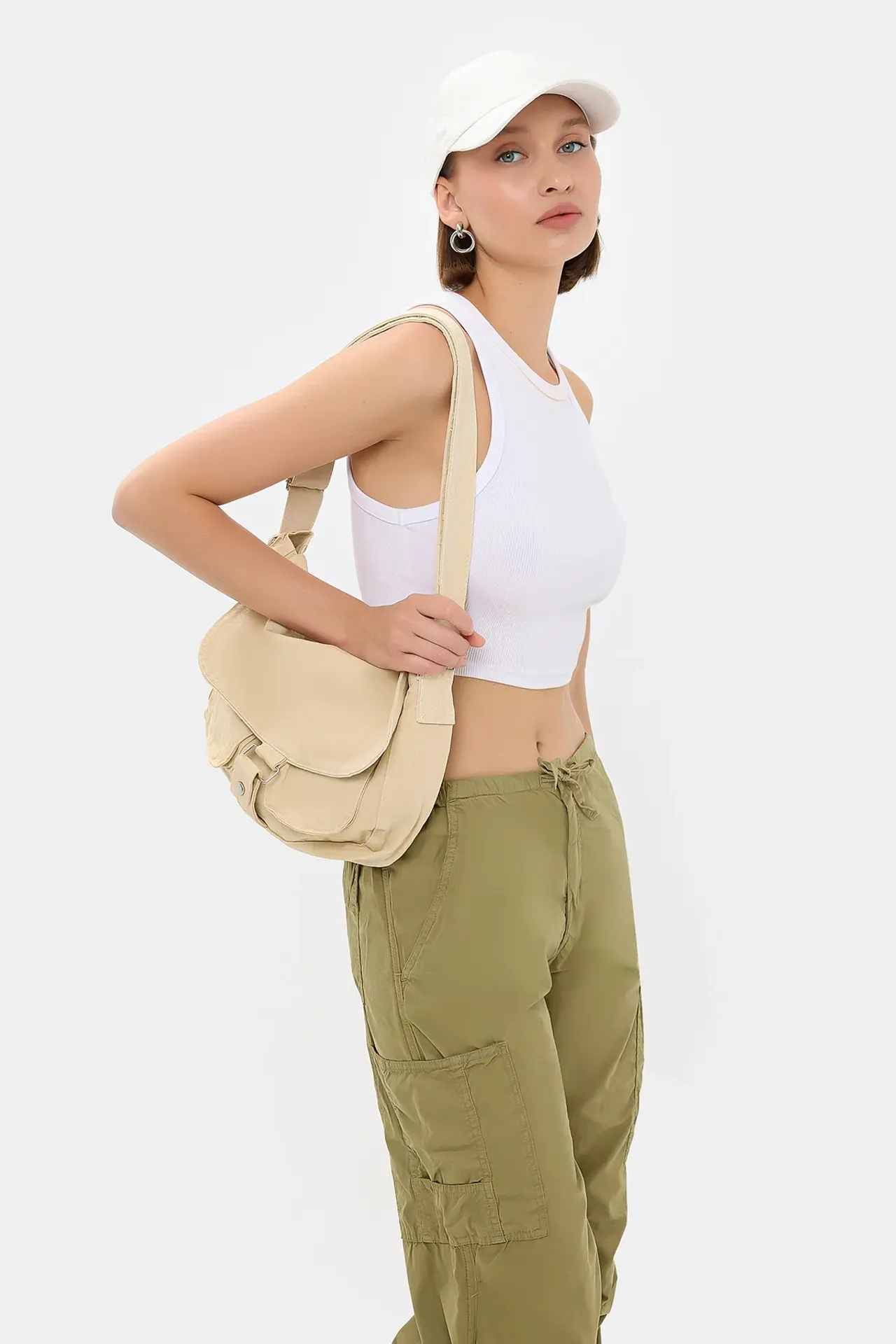 Cotton Solid Bag with Pocket Detail