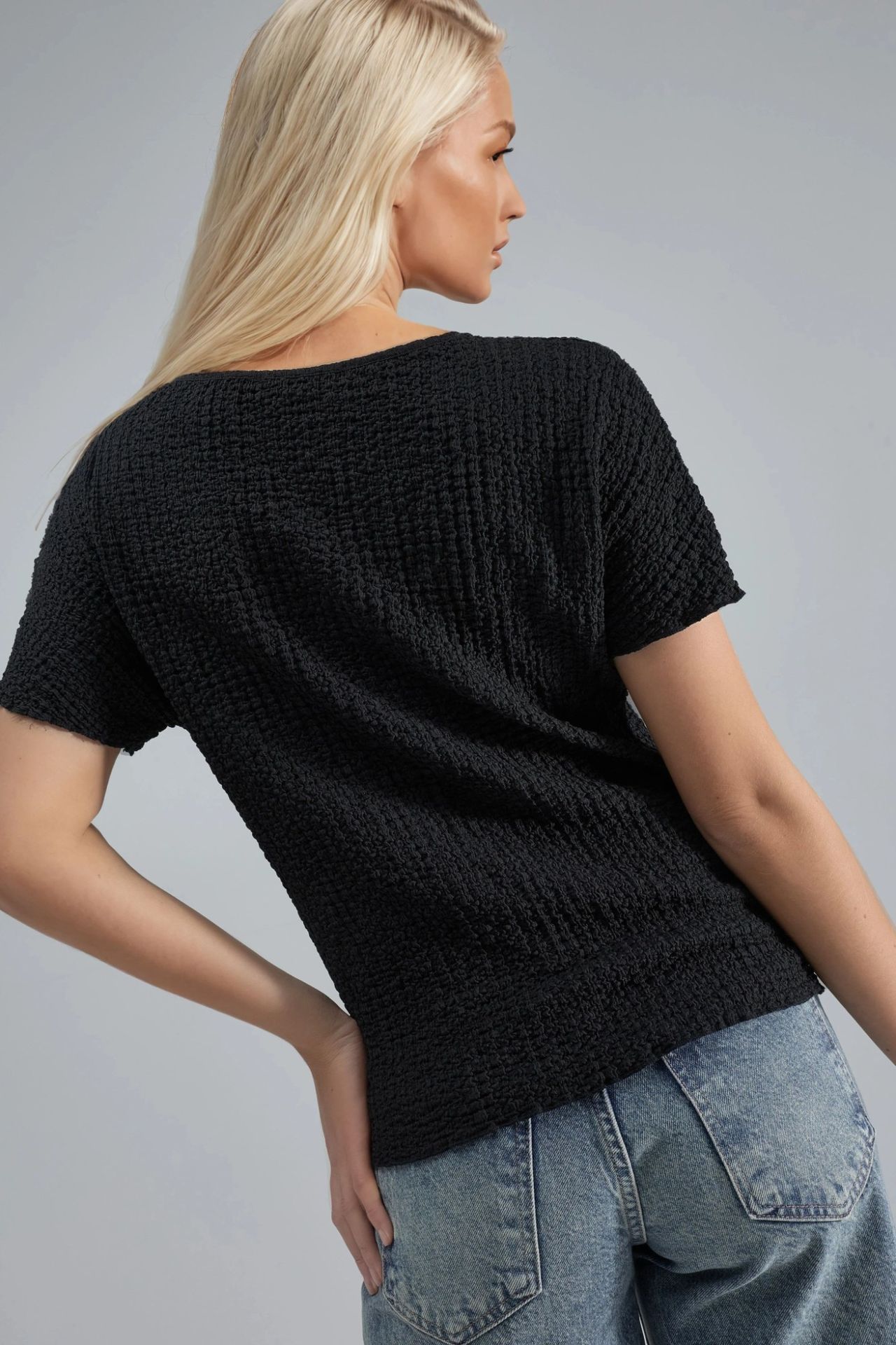 Textured Crew Neck Blouse Ellie Collection 3
