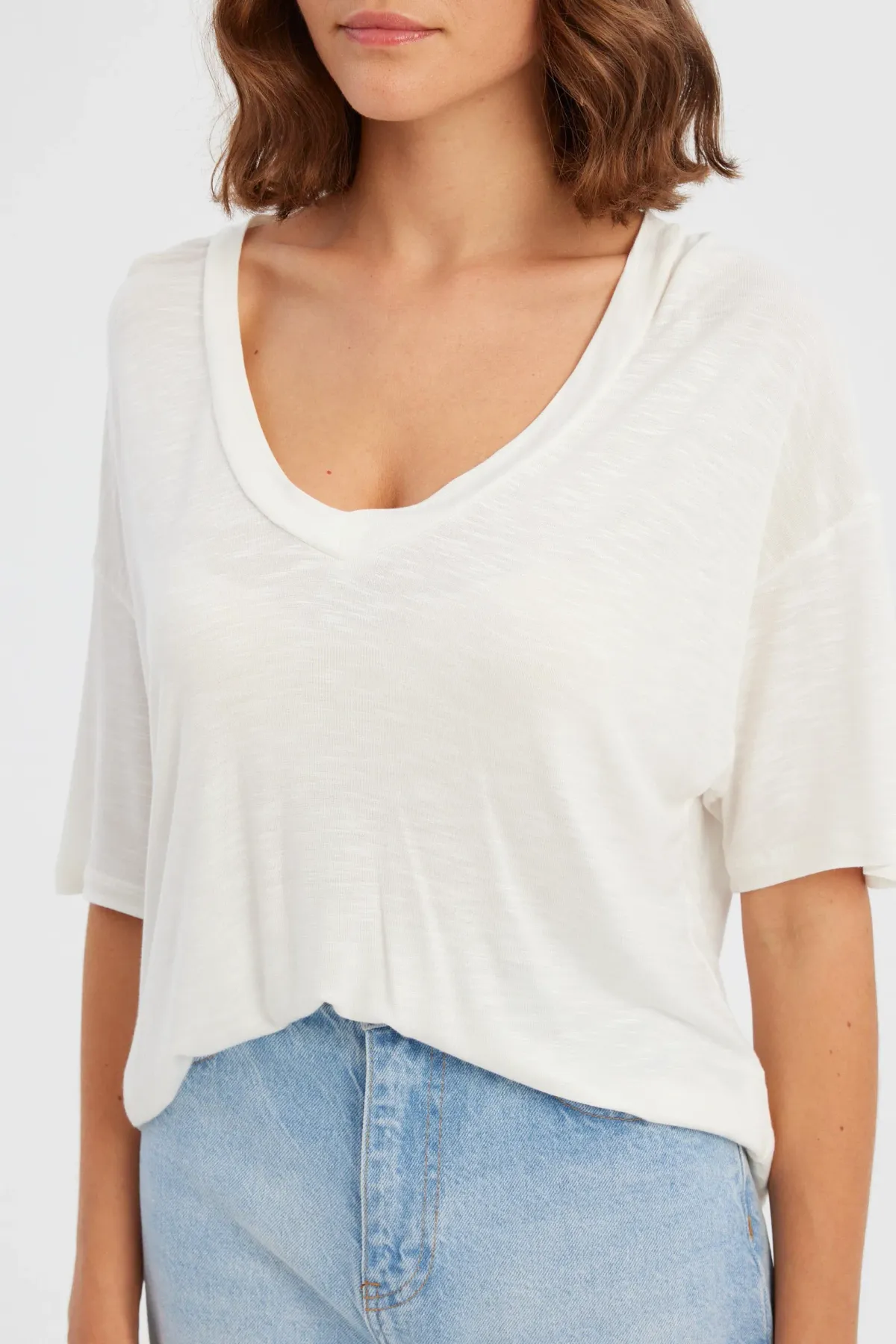 Basic Round Neck Short Sleeve Woven T-Shirt 5