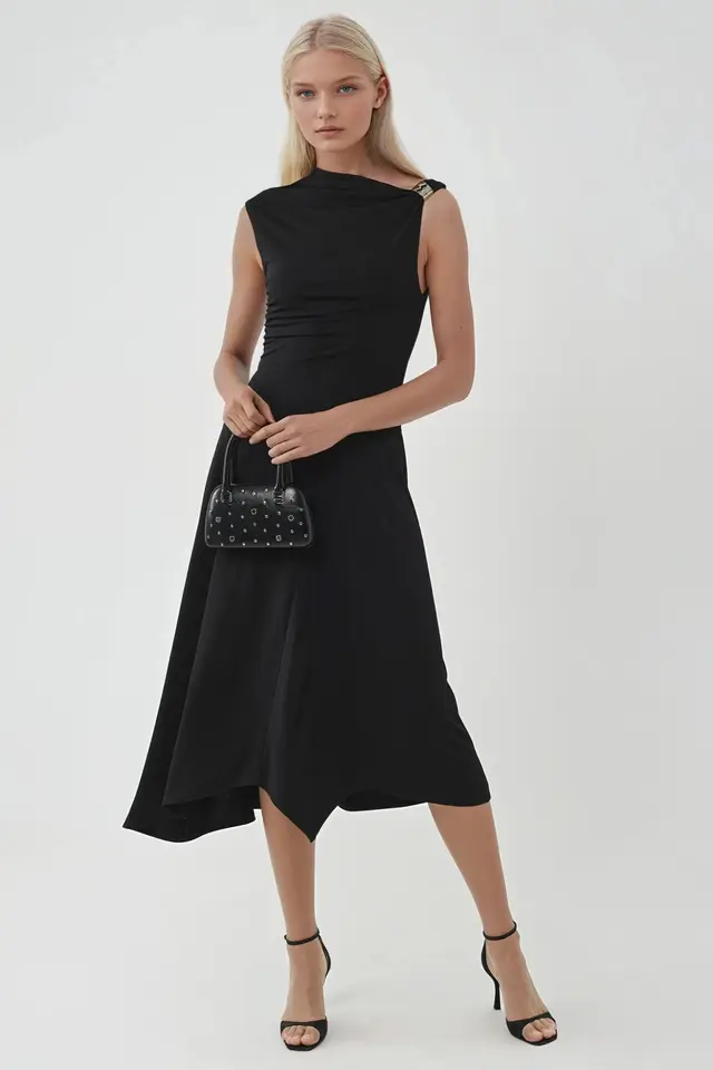 BUSEM Accessory Detailed Asymmetrical Midi Dress