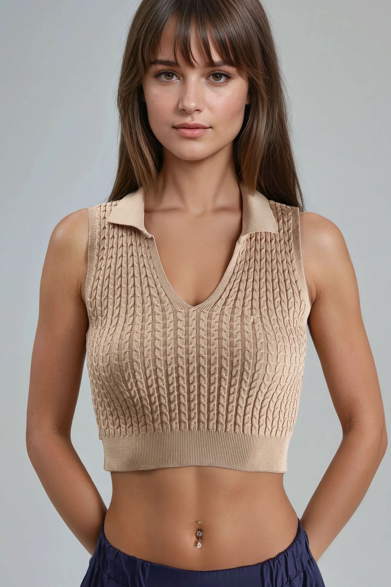 MY FASHION Cable Knit V Neck Sweater 8