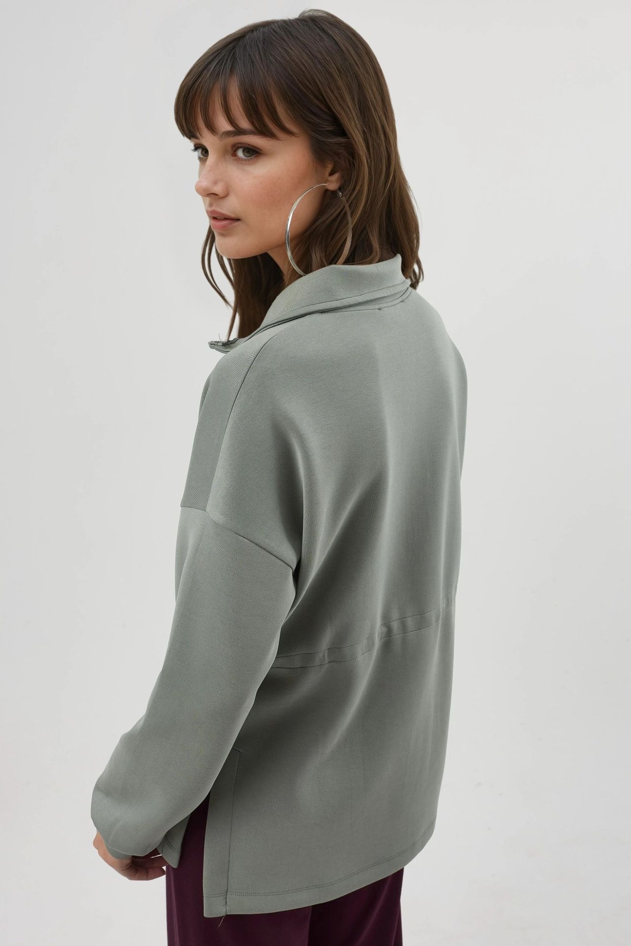 BUSEM Zipper Collar Sweatshirt with Adjustable Waist