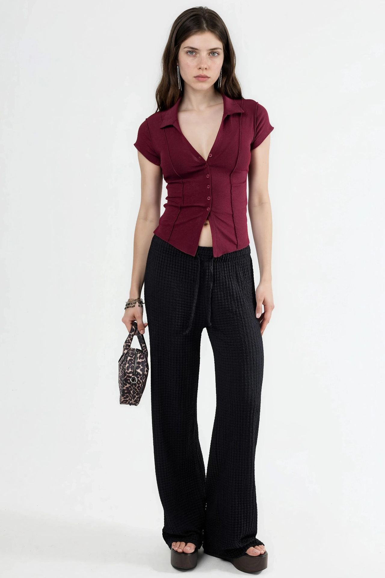 BUSEM Textured Knitted Short Sleeve Shirt with Buttons 5
