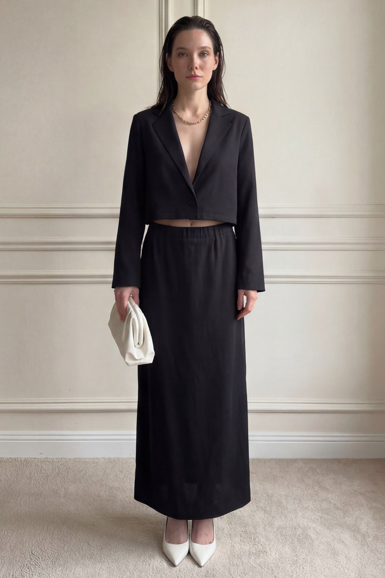 MY FASHION Long Sleeve Buttoned Top & Maxi Skirt Two Piece Set 4