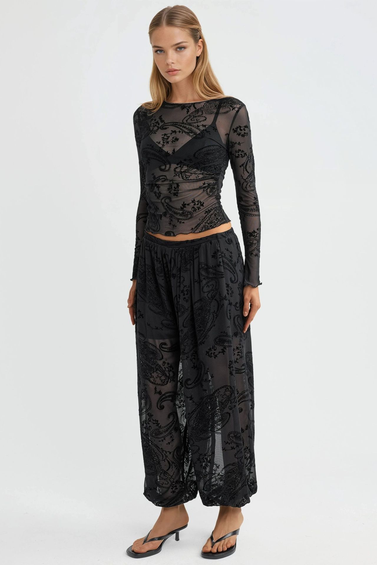 BUSEM Relaxed Fit Flock Print Tulle Pants 4