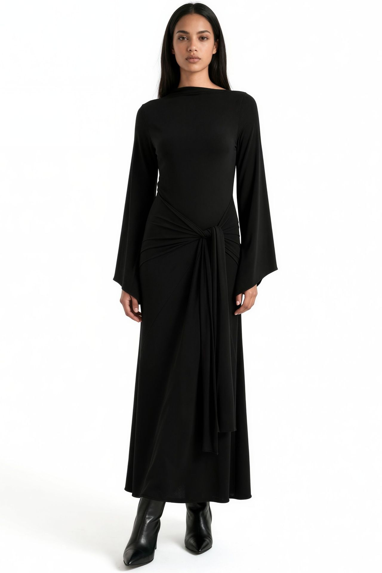 Waist Tie Detail A-Line Sandy Maxi Dress