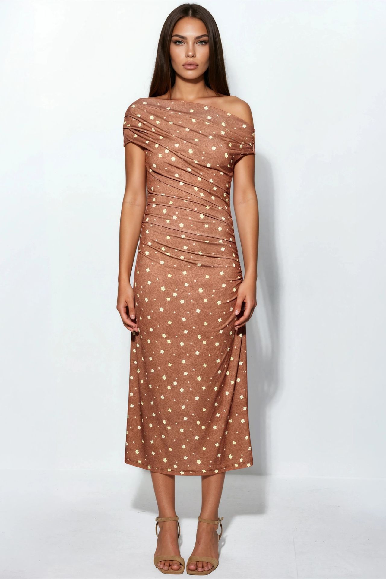 Asymmetric Neck Floral Midi Dress 8