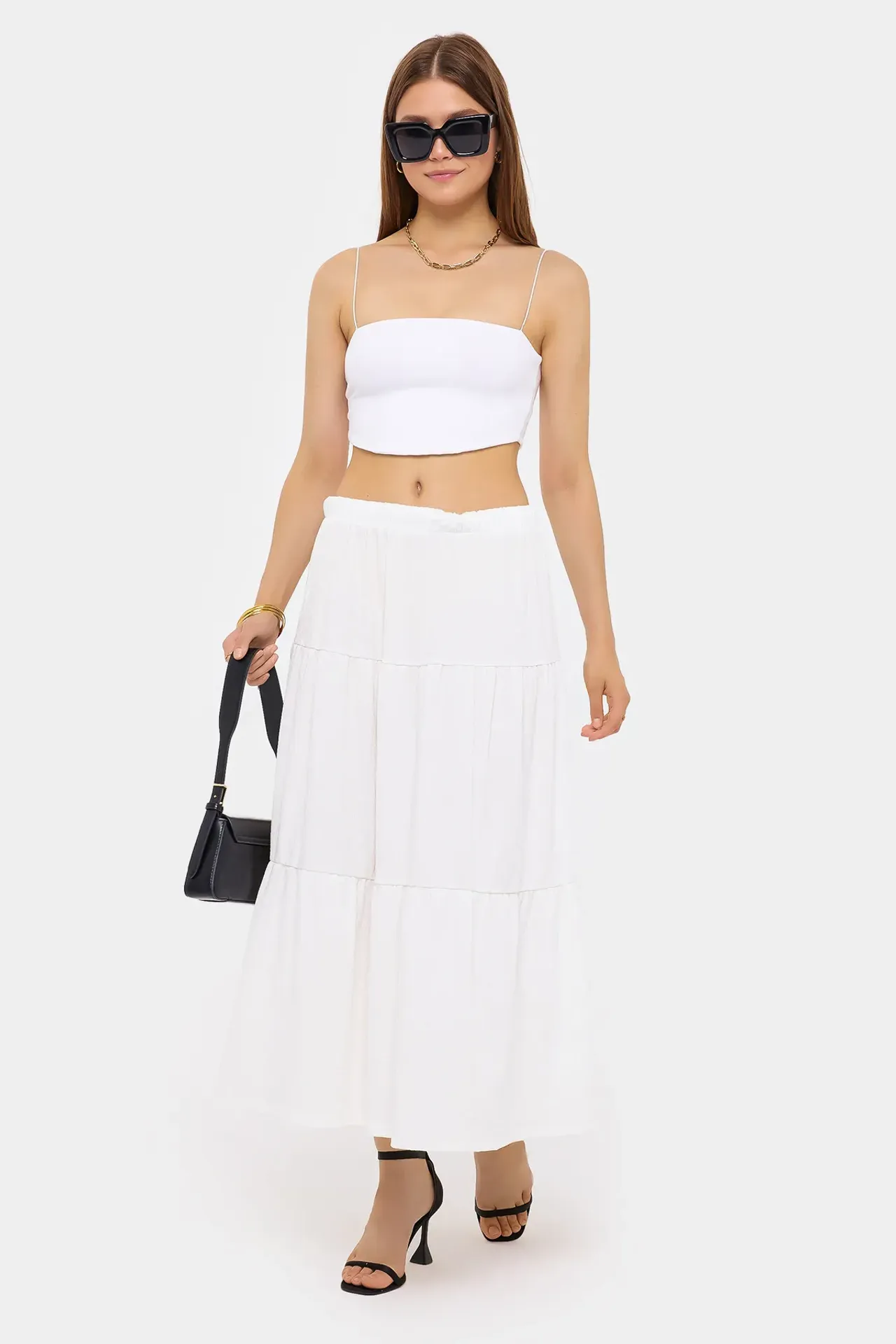 Tiered Maxi Skirt with Elastic Waist