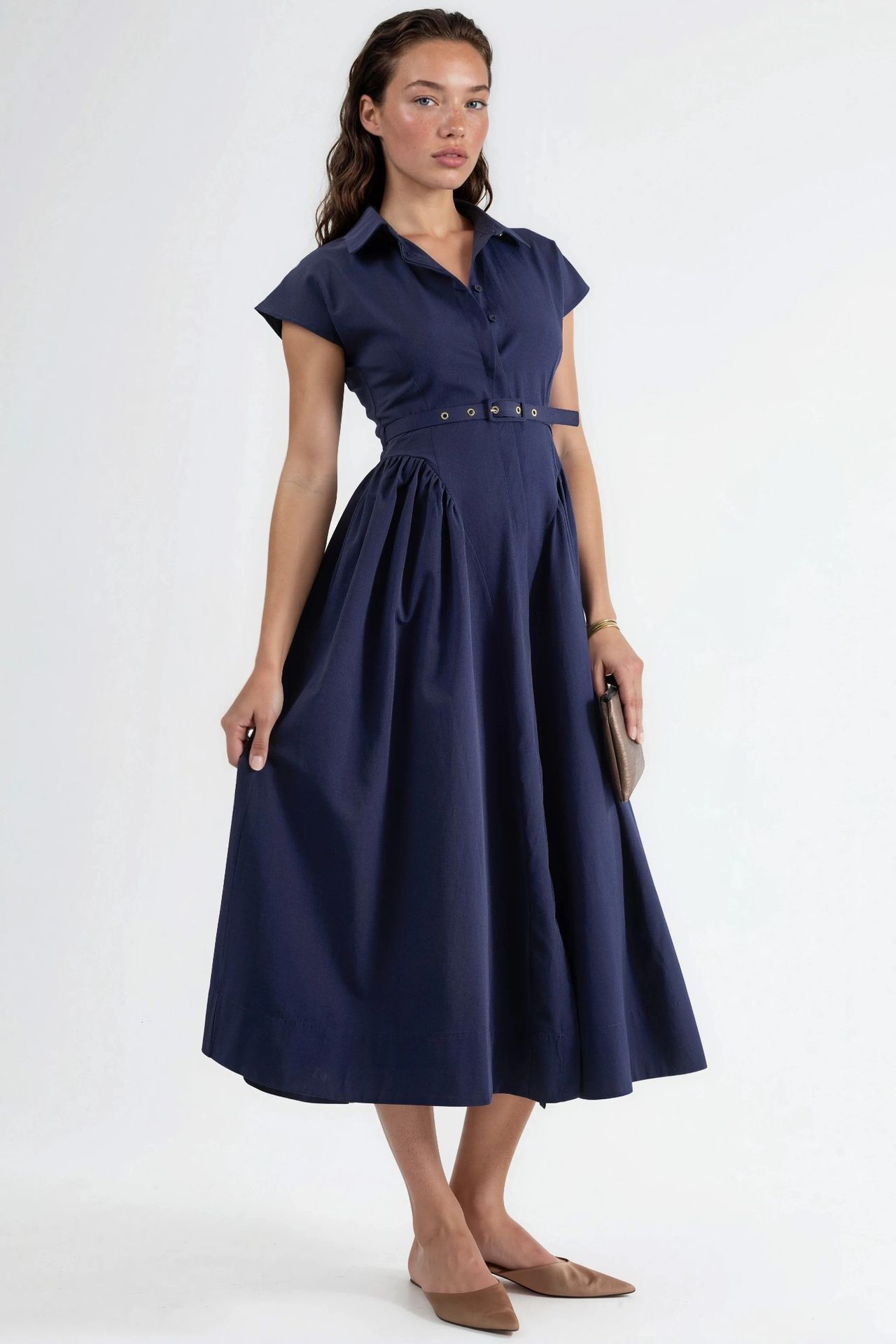 BUSEM Belted Midi Dress with Shirt Collar 2