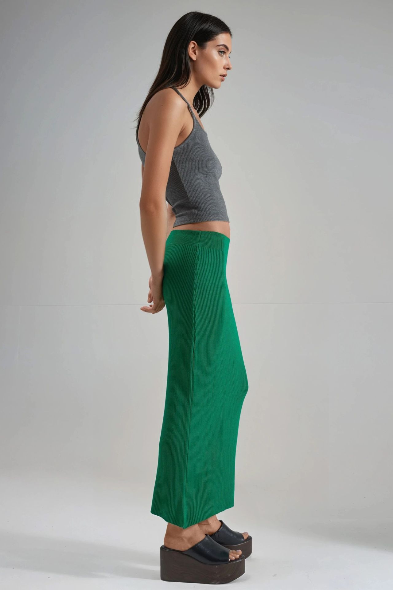 MY FASHION High Waist Ribbed Knit Maxi Skirt 2