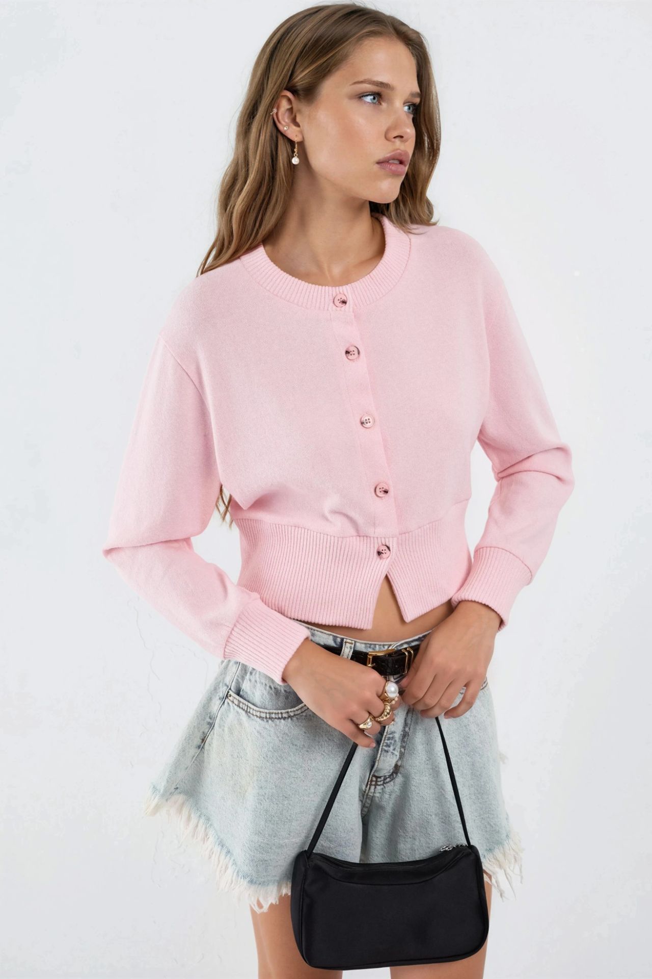 BUSEM Casual Crew Neck Buttoned Crop Jacket 2